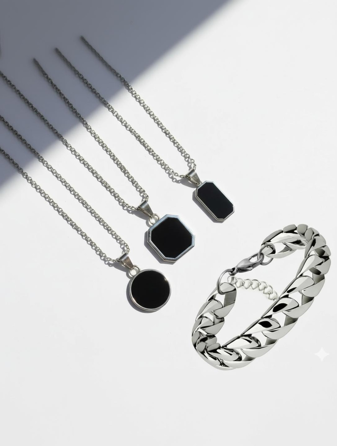 Image of RV jewels Combo-Stainless Steel 3 pcs Pendant & Bracelet A Symbol of Strength and Style Silver Stainless Steel Pendant