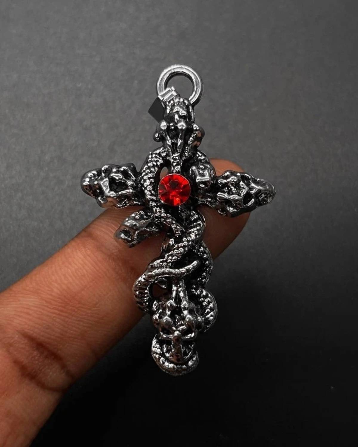 zebisco Gothic Wrapped Cross Pendant with Ruby Red Stone