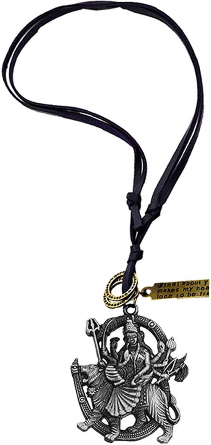 AFH Maa Durga Sherawali Mata Grey Locket with Leather Cord Chain Pendant Metal, Leather Pendant