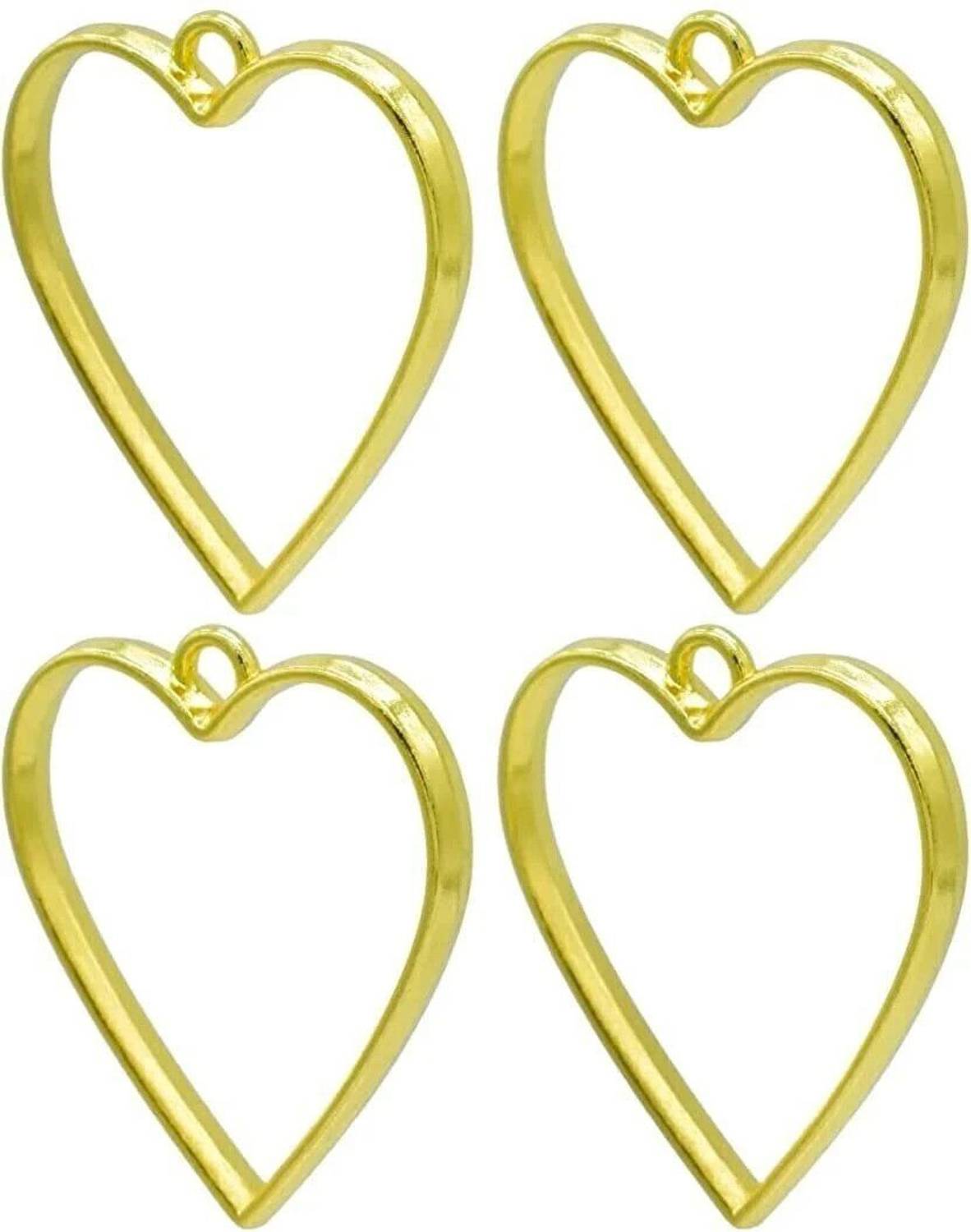 BanteyBanatey Golden Heart Shape Open Back Bezels, Pandent Jewellery Uv Resin (pack of 4) Metal Pendant