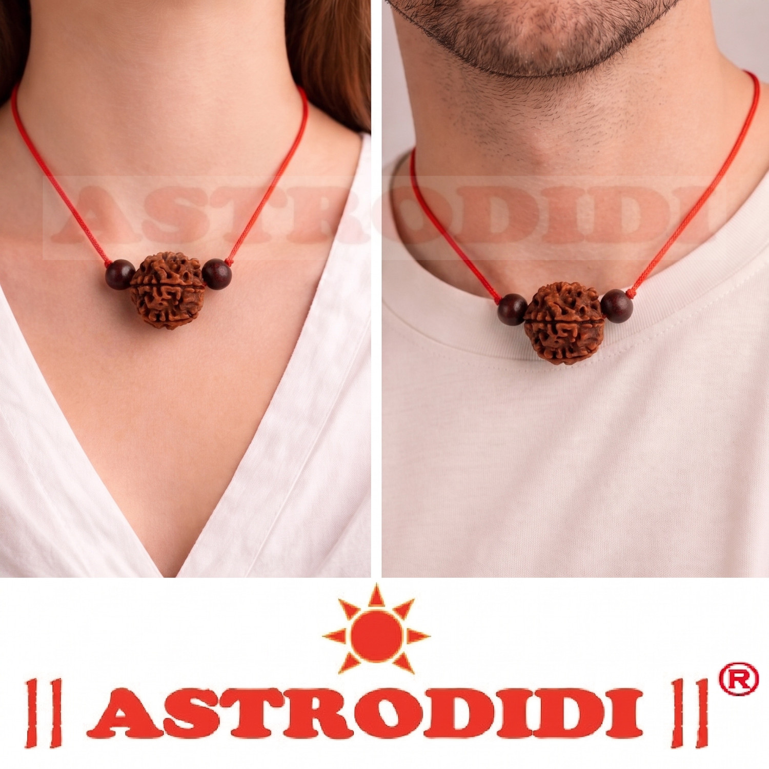 Image of Astrodidi 7 Mukhi Rudraksha Original Seven Face Rudraksh With Red Chandan Beads Wood Pendant