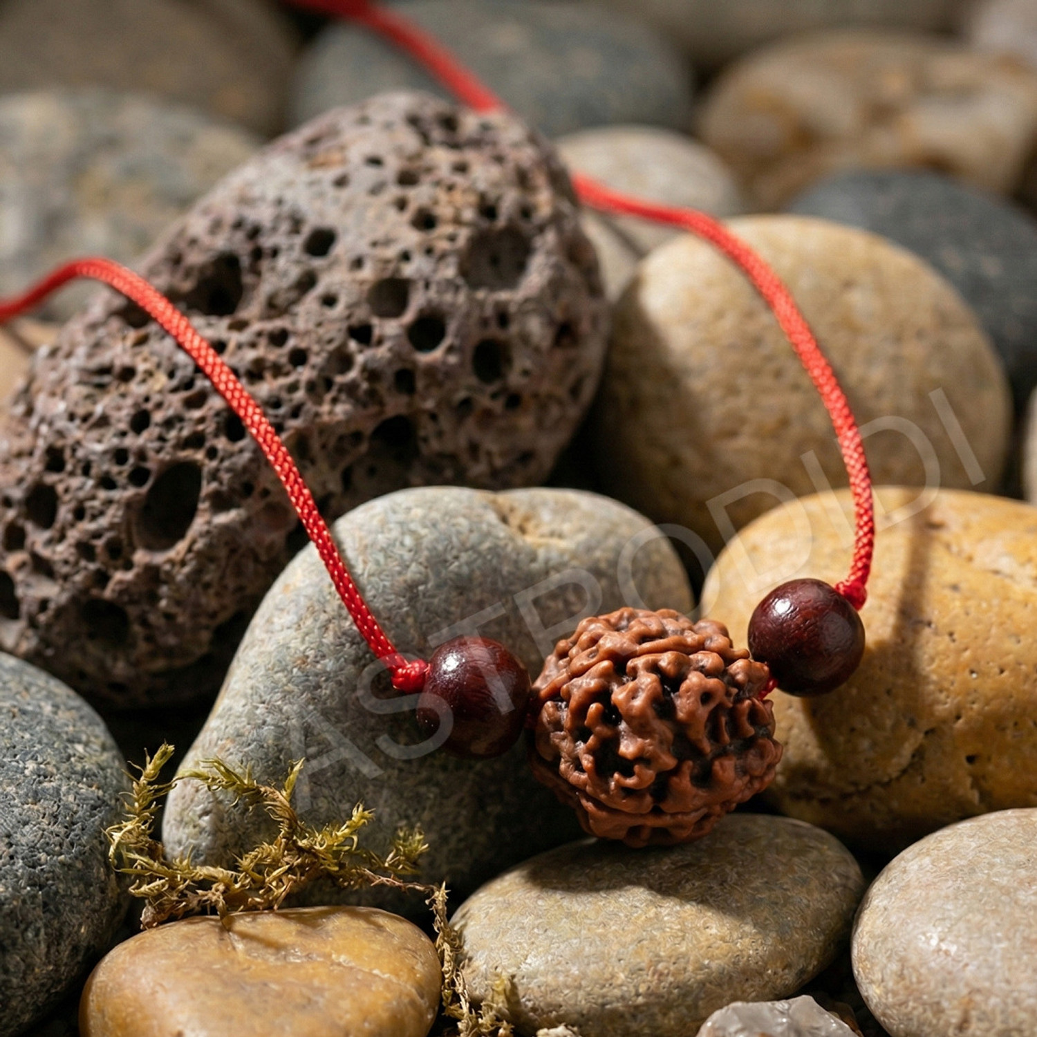 Image of Astrodidi 7 Mukhi Rudraksha Original Seven Face Rudraksh With Red Chandan Beads Wood Pendant