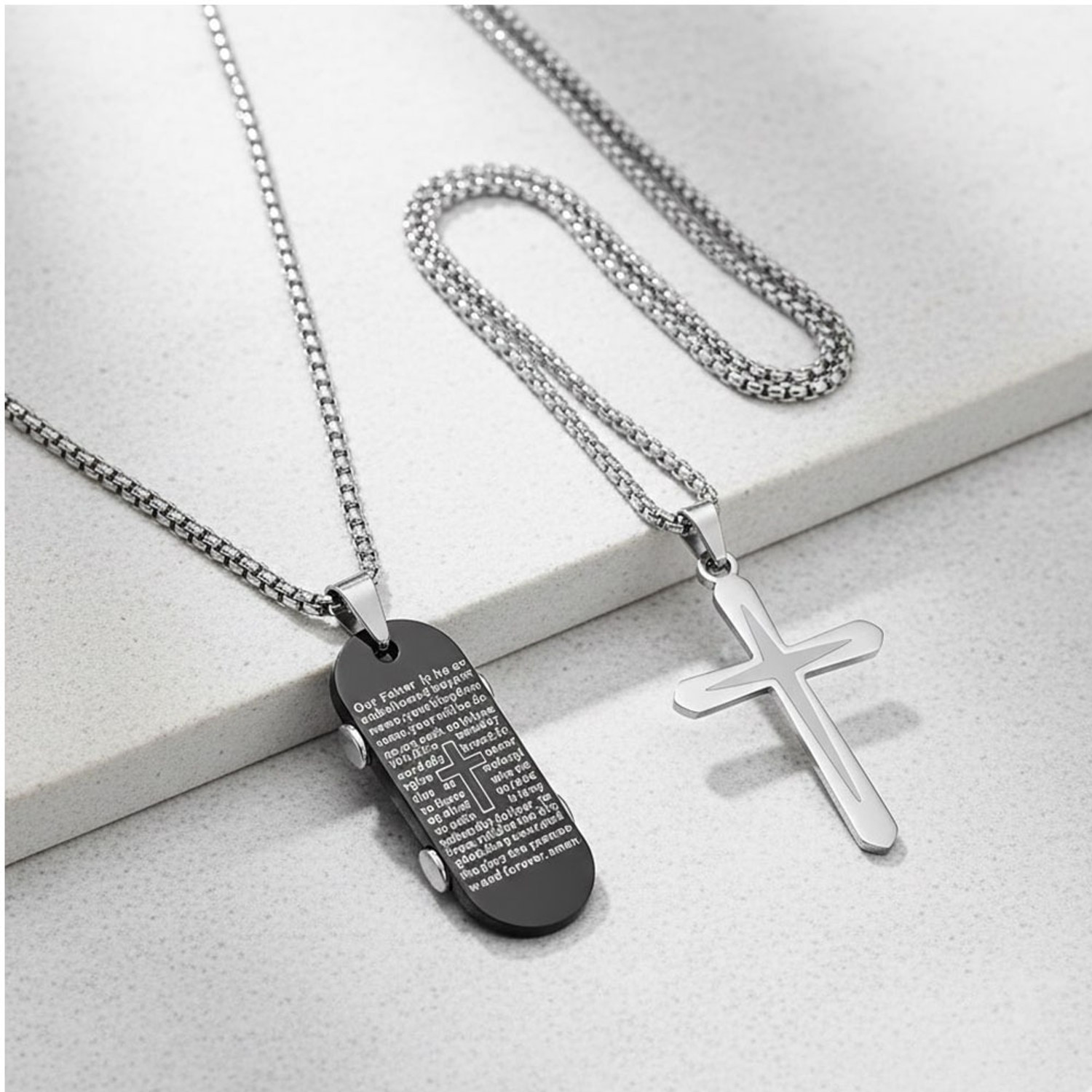 Image of impression Stainless Steel Jesus Christ Crucifix Cross Cutting Christian Pendant Silver Stainless Steel Pendant