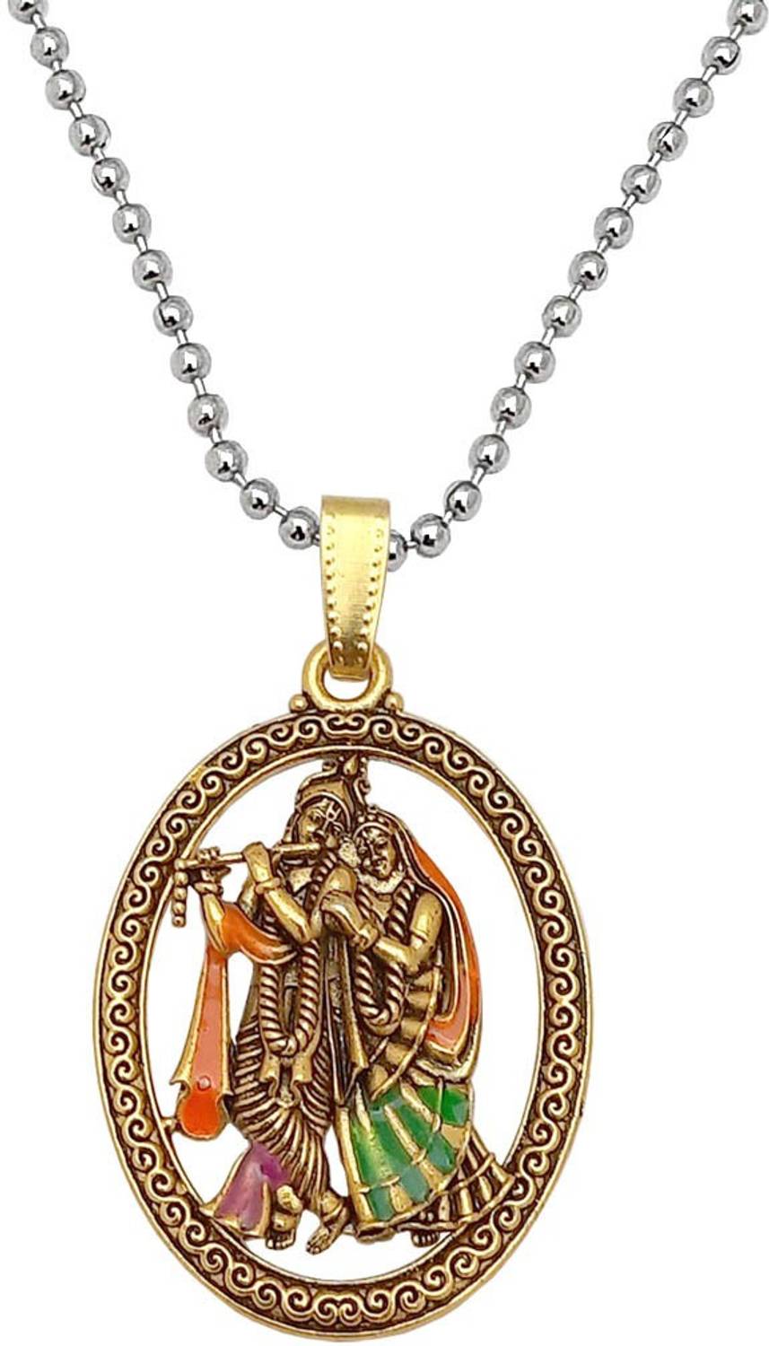 Ambhira Religious Lord Radha Krishna Pendant For Men & Women Gold-plated Brass Pendant Set