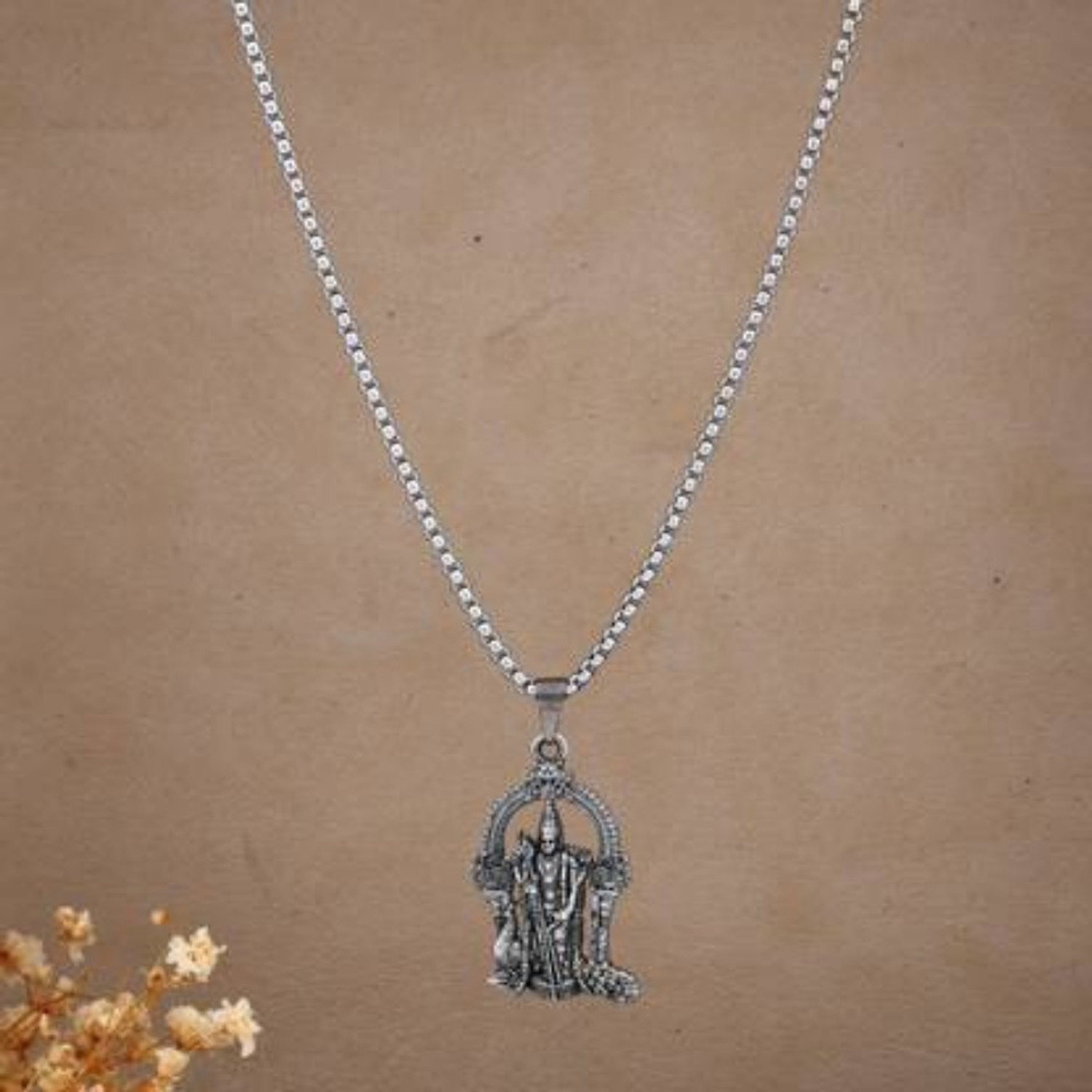 Image of Growola Oxidised Silver-Plated Murugan Pendant Chain for Men & Women Rhodium Brass Pendant Set
