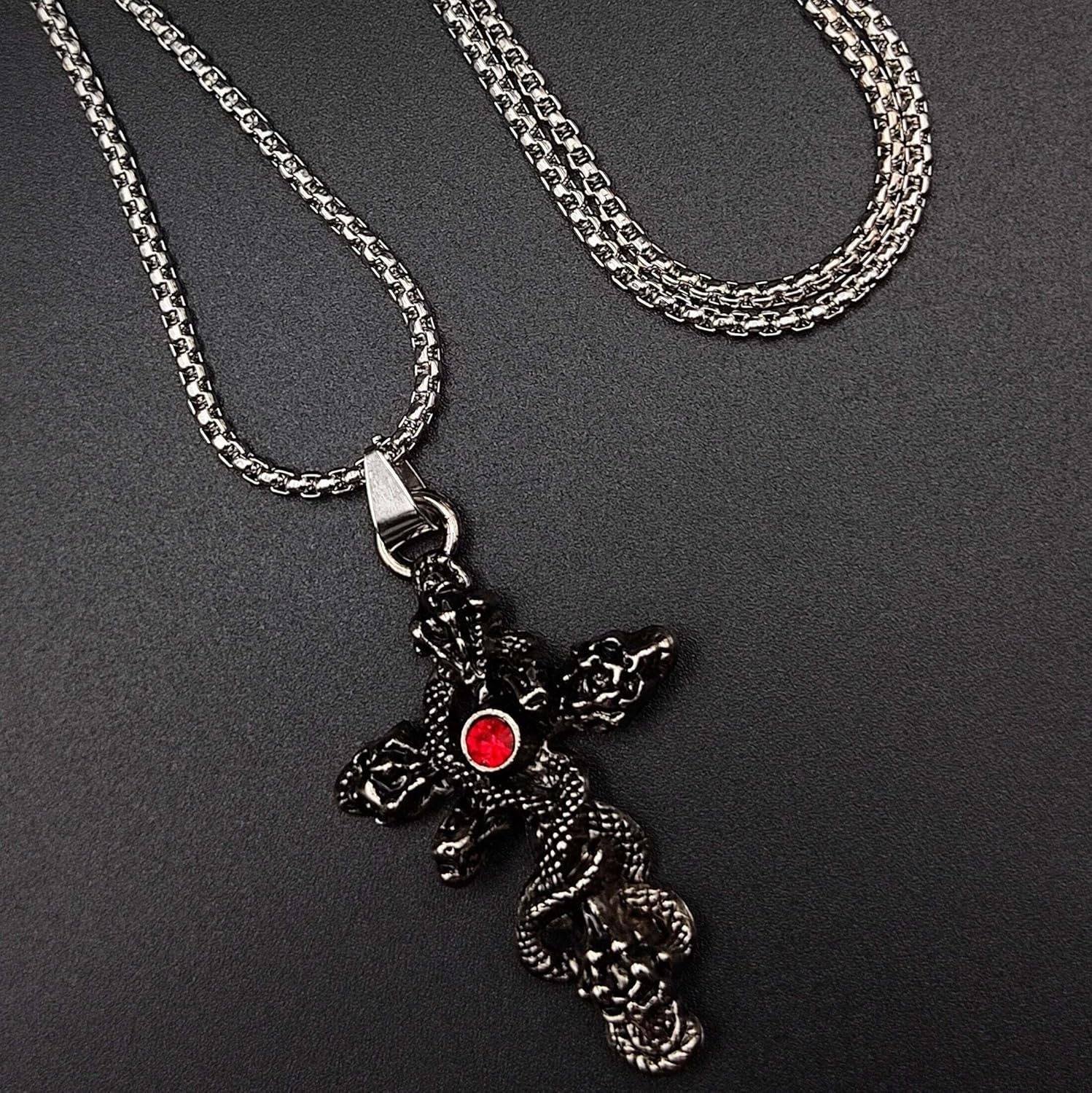 zebisco Gothic Wrapped Cross Pendant with Ruby Red Stone - Image 4