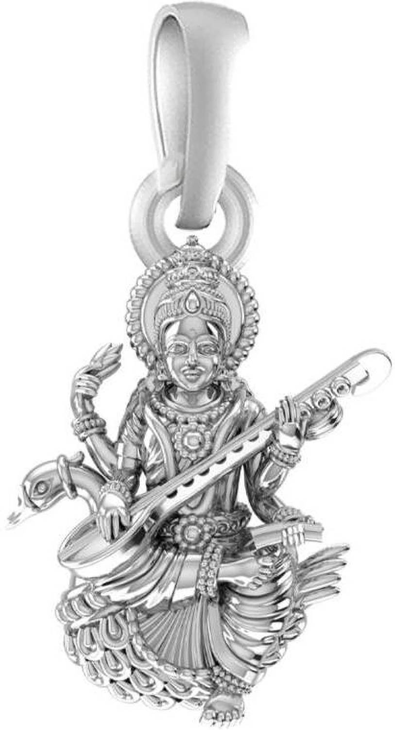 Akshat Sapphire Sterling Silver (92.5% purity) Goddess Maa Saraswati Pendant for Men & Women Pure Silver Lorddess Maa Saraswati Locket for Good Health & Wealth Sterling Silver Pendant