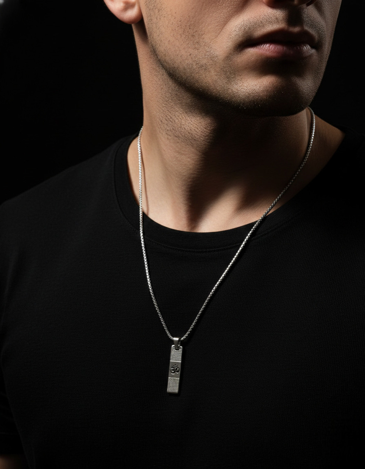 Image of Nikza Exclusive Om Pendant Silver Crystal Sterling Silver Pendant Silver Stainless Steel