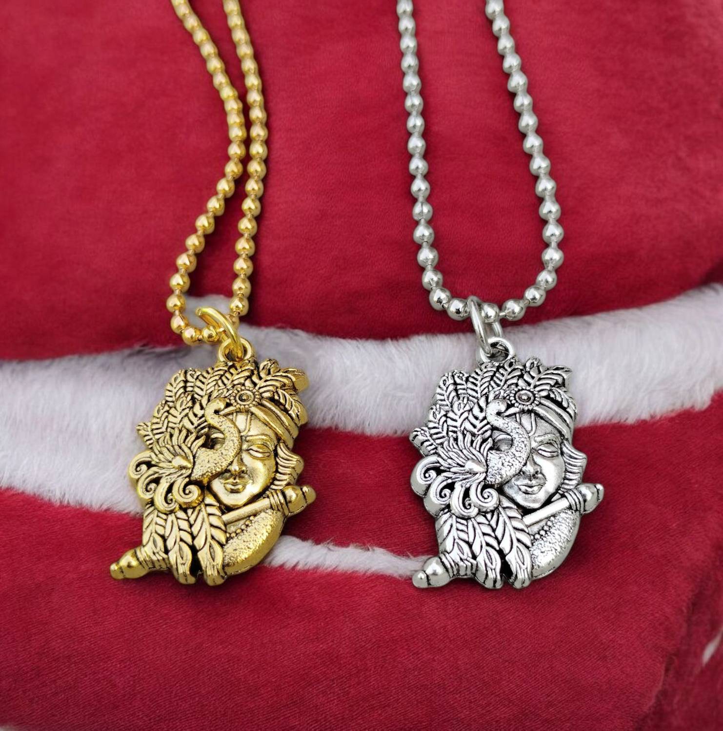 Basukiya Shri Krishna Peacock Dual Locket Gold And Silver Colour Aluminum Locket