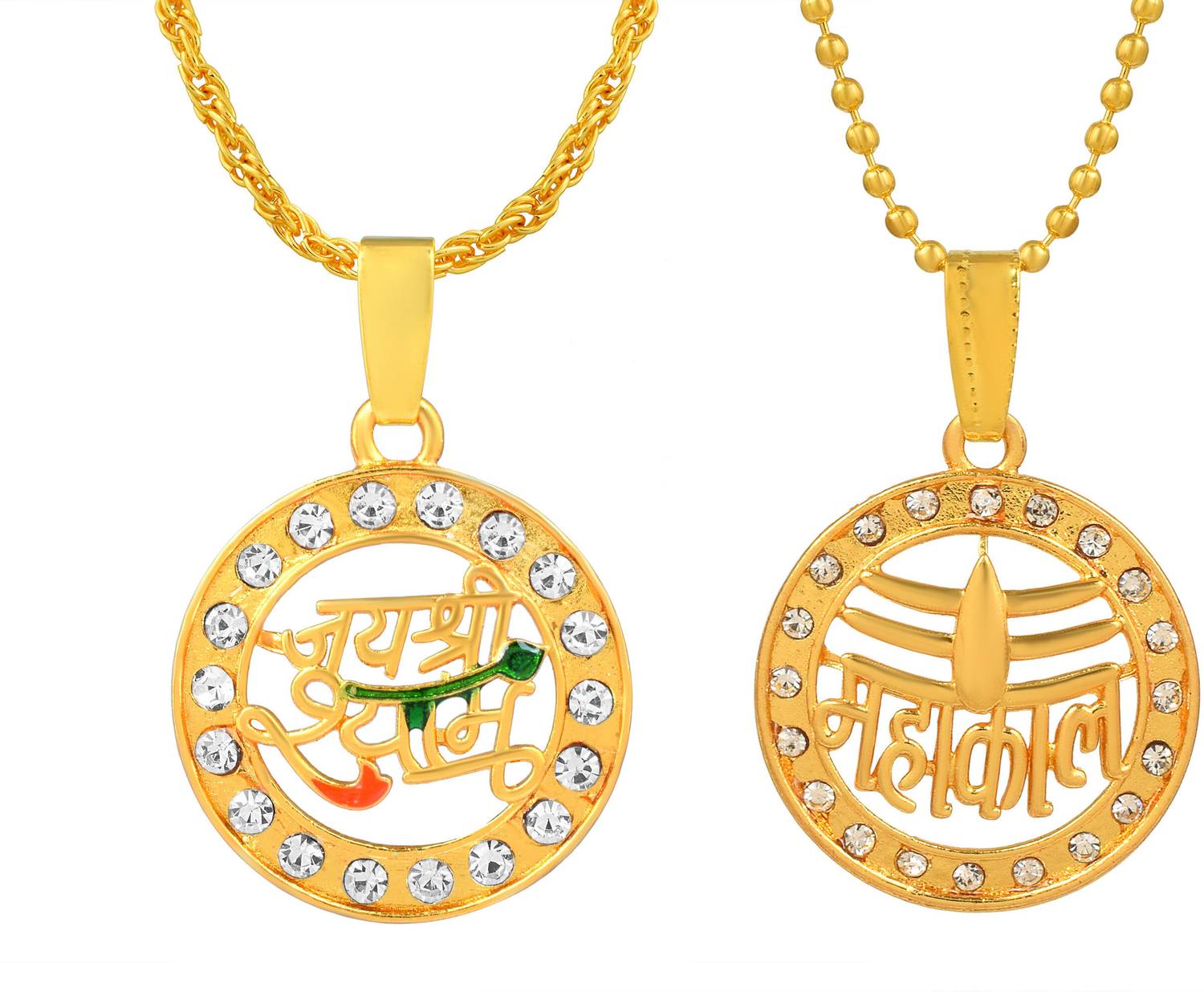 RN Gold Plated CZ Lord Jai Shree Shyam with Mahakaal Shiv Combo Pendant Men Gold-plated Cubic Zirconia Brass Pendant