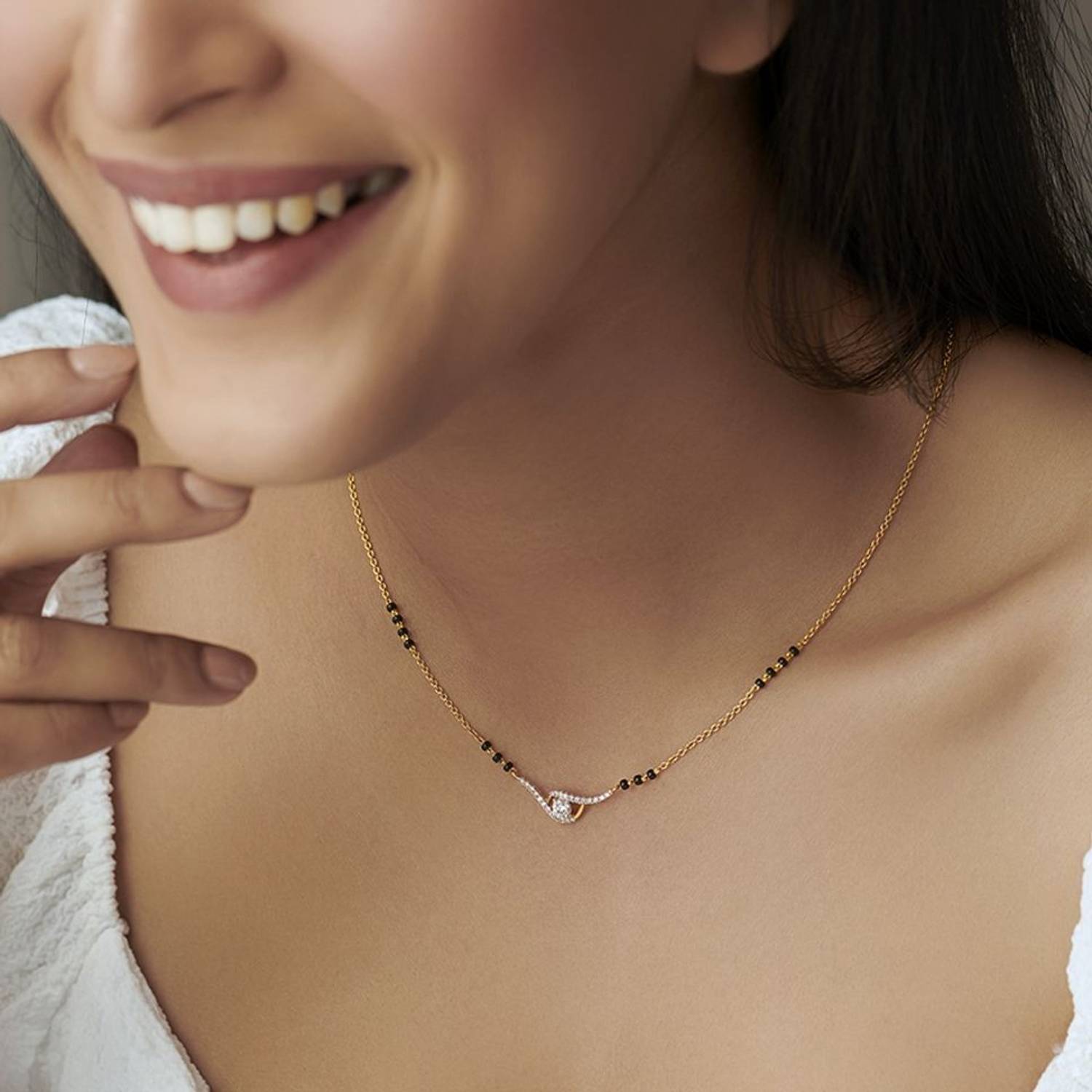 Bhumi09 Bhumi09 Gold Plated American Diamond Mangalsutra For Women Stylish Crystal Gold-plated Plated Brass Chain