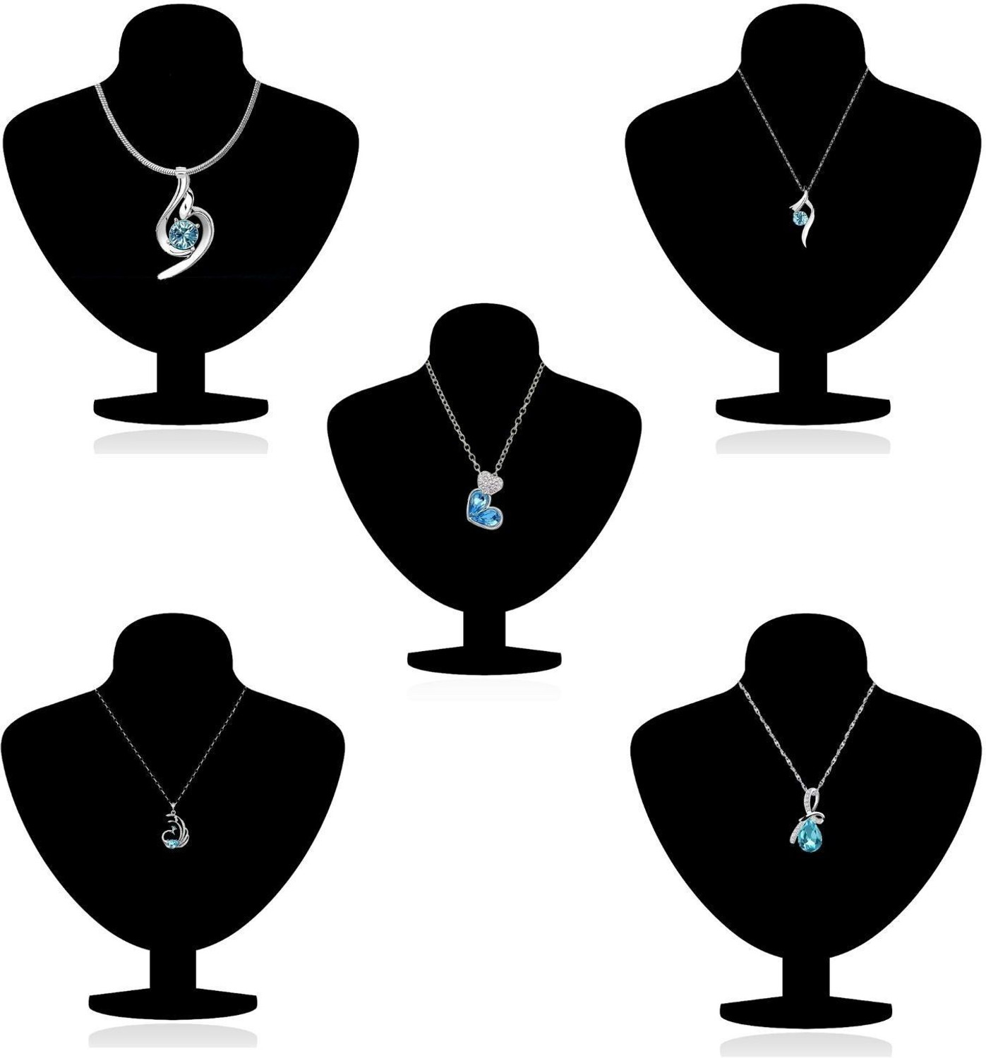 Image of Om Jewells Rhodium Plated Jewellery Combo Of 5 Designer Necklace Studded With Blue Rhodium Crystal Alloy Pendant Set