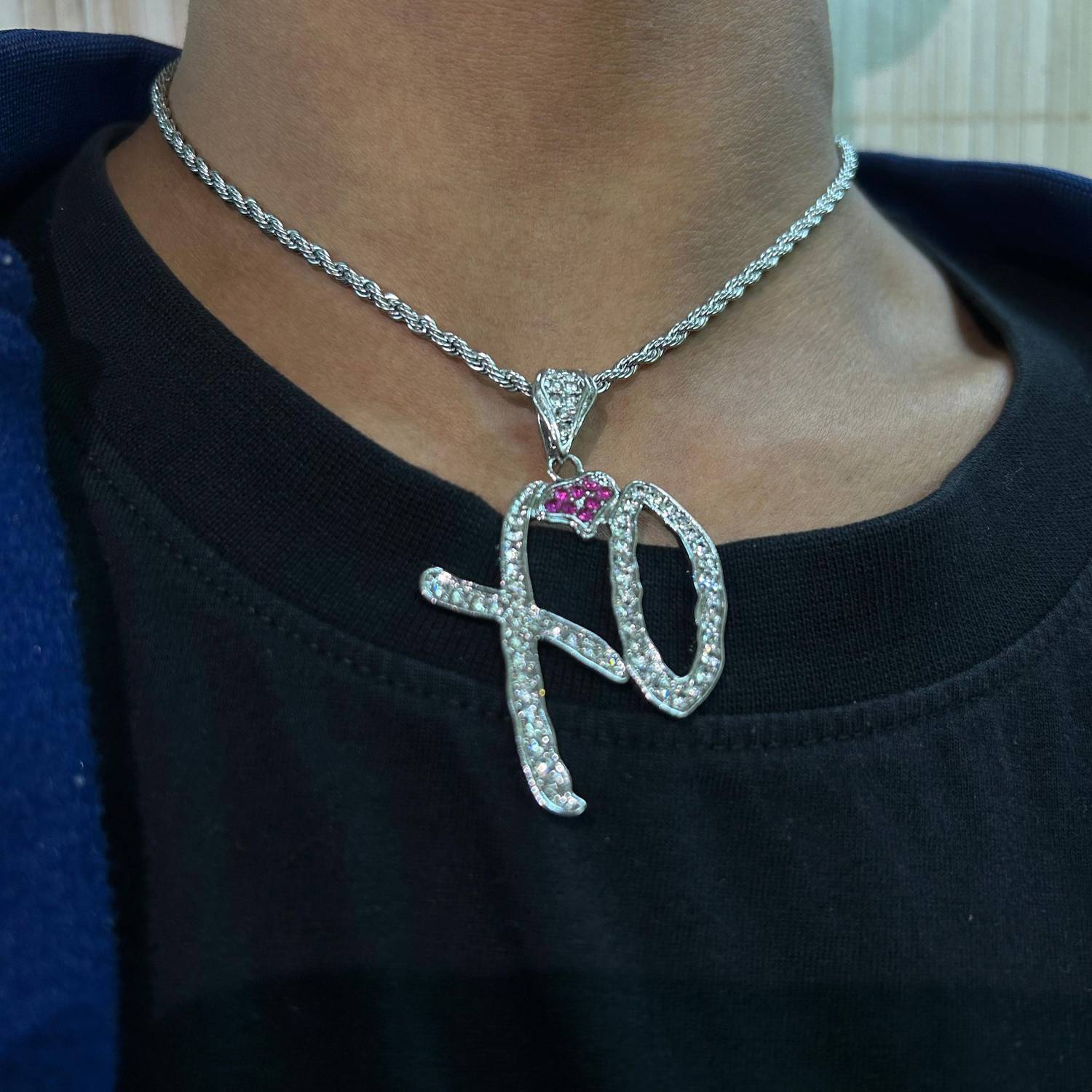 FashionLobby Silver Moissanite Stainless Steel Pendant Necklace - Image 2