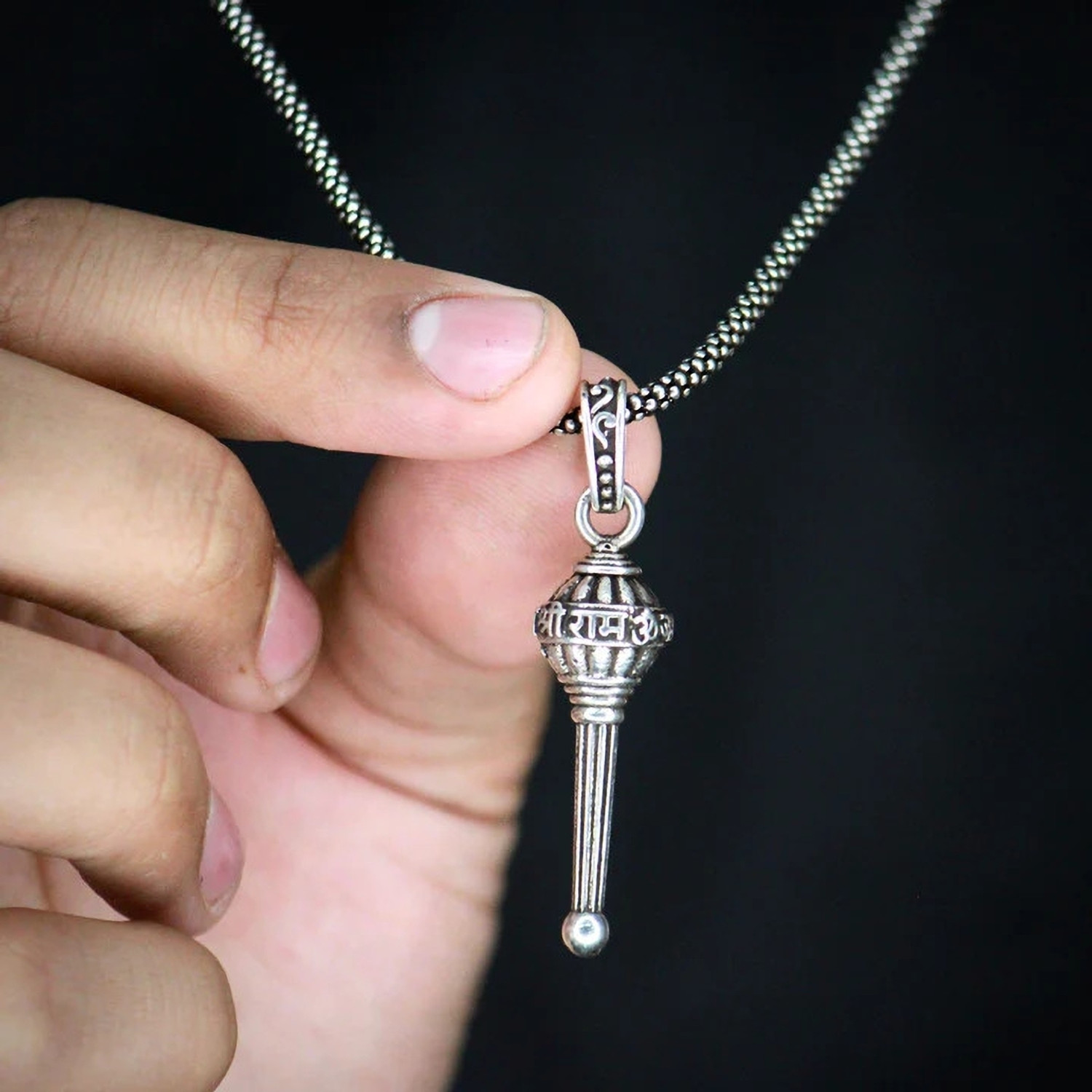 Image of syrma Jai Shree Ram Hanuman Gada Pendant /Locket for Men and Women Silver, Gold-plated Stainless Steel Locket