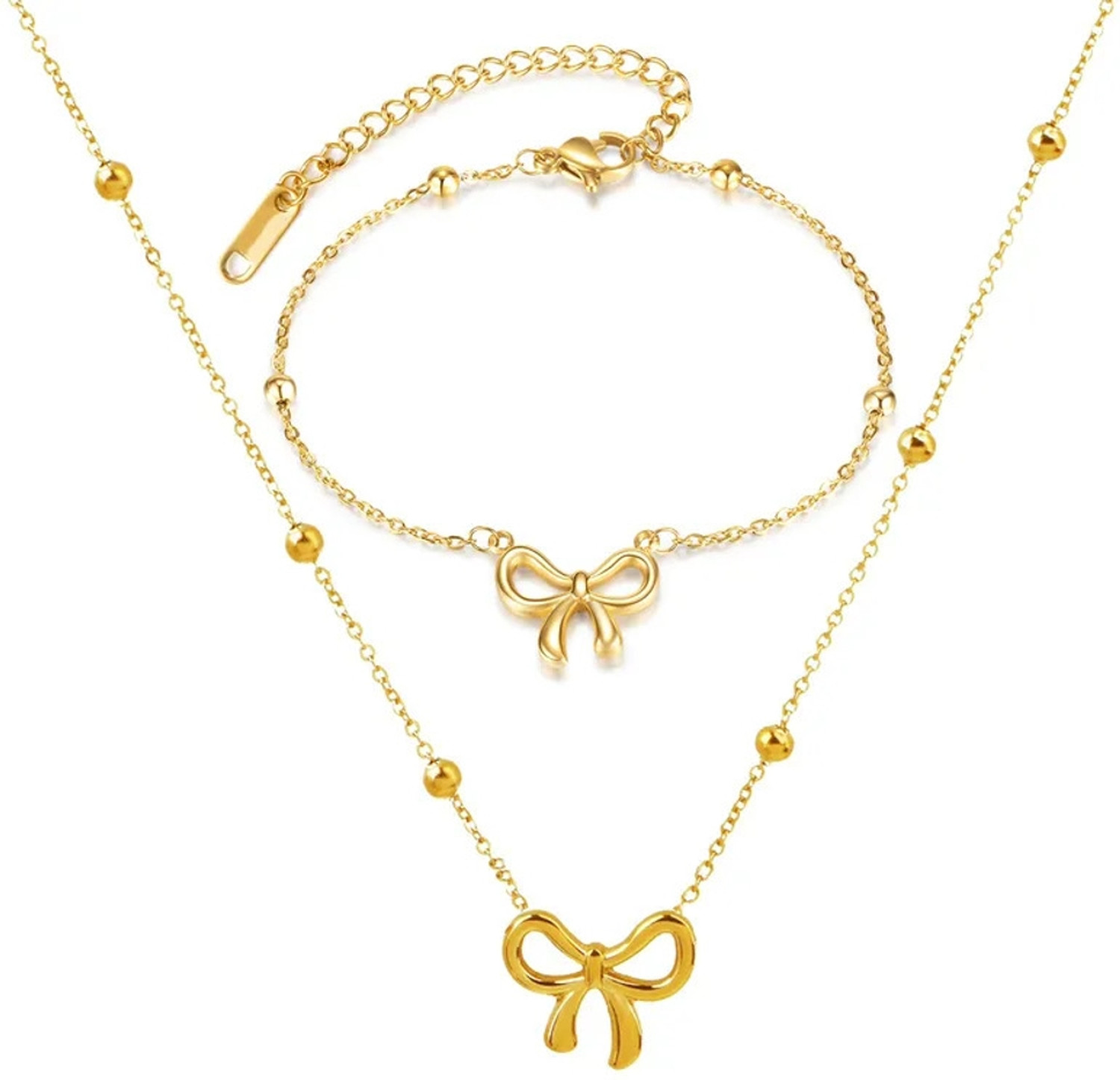 Image of alinora jewels Golden Plated Anti Tarnish Bow Charm 3PC Set Gold-plated Stainless Steel Pendant Set