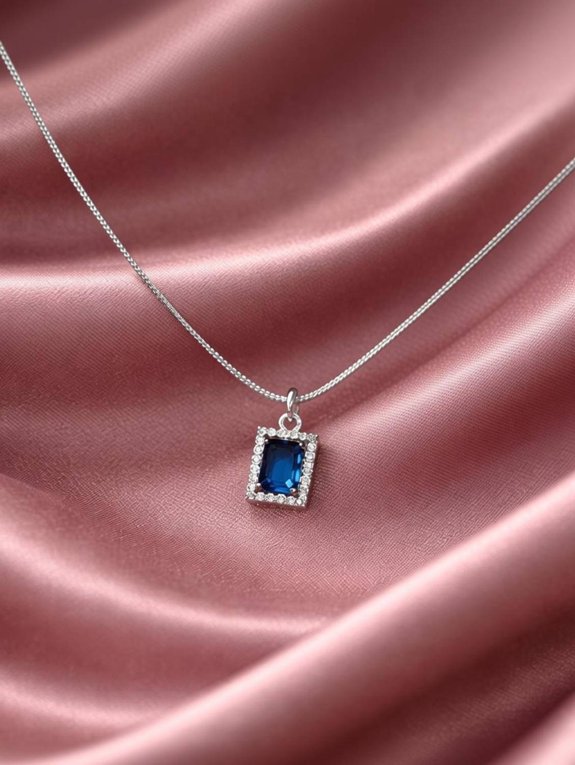 Akash Minimalist Silver Finish CZ Rectangle Pendant Necklace for Women & Girls Silver Cubic Zirconia Alloy Locket