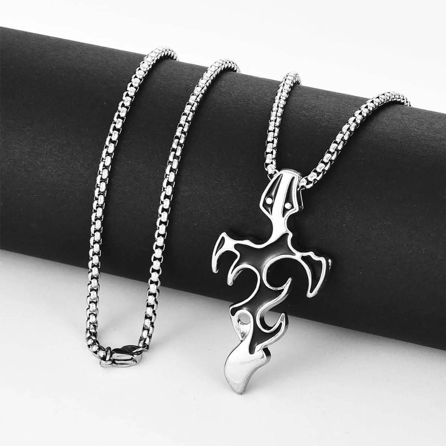 KURMASHOP Stainless Steel Flame Sword & Cross Pendant Necklace - Image 4