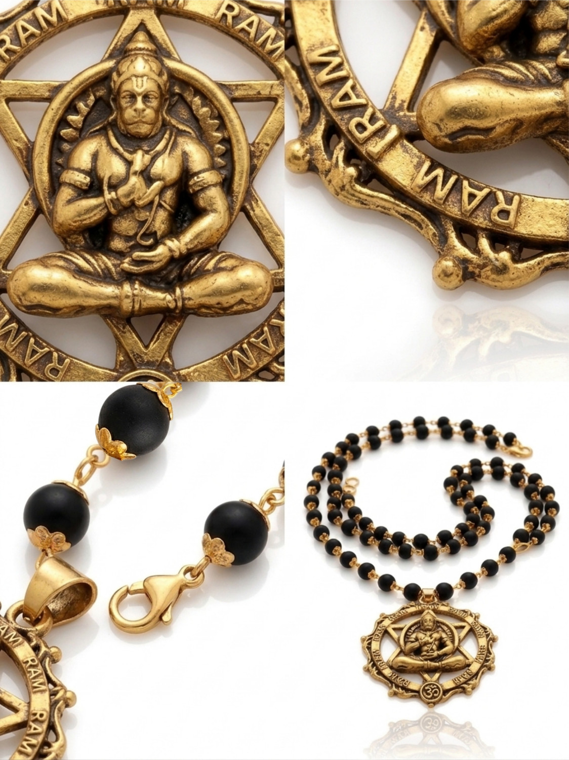 Image of VIBESLE Karungali Malai with Hanuman Kavach Pendant | Karungali Mala Original 54 Beads Beads Wood Locket