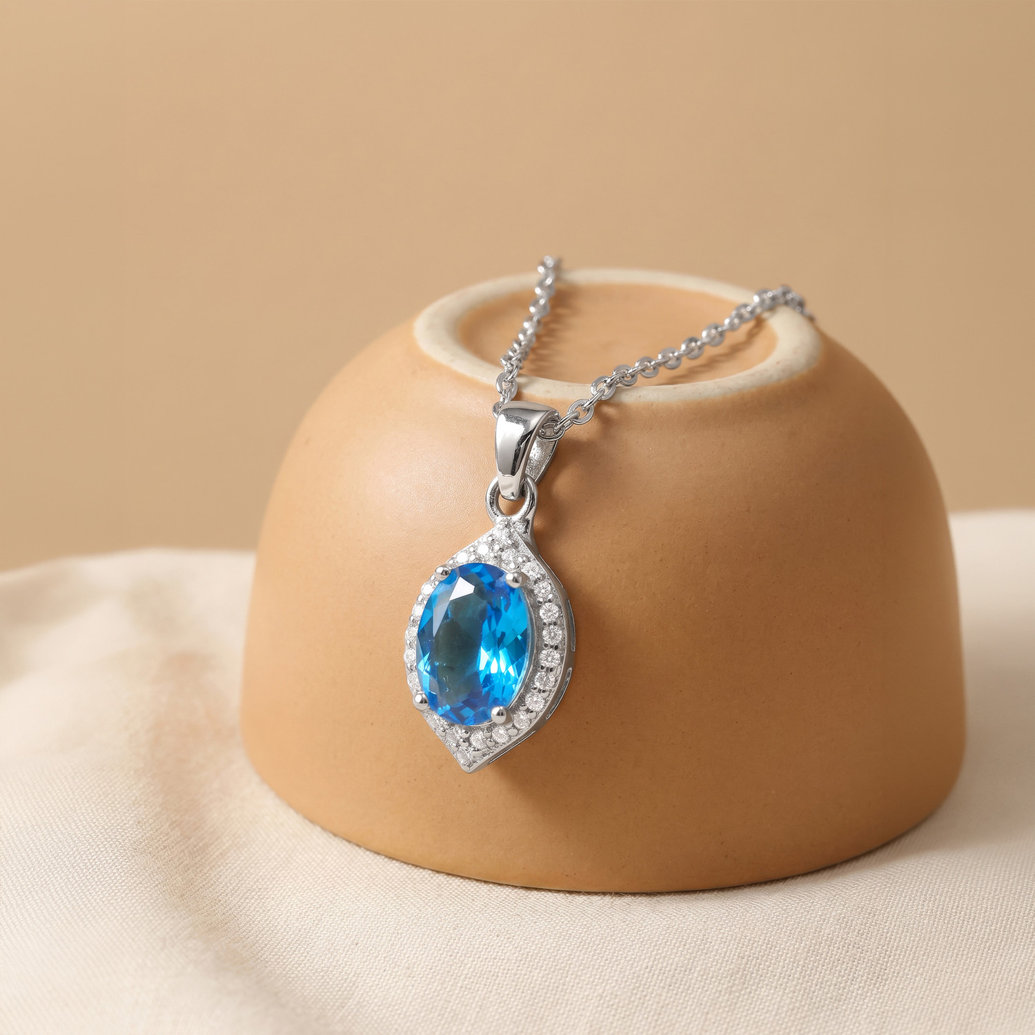 Image of GIVA 925 Silver Cressida Pendant with Link Chain Rhodium Cubic Zirconia Sterling Silver