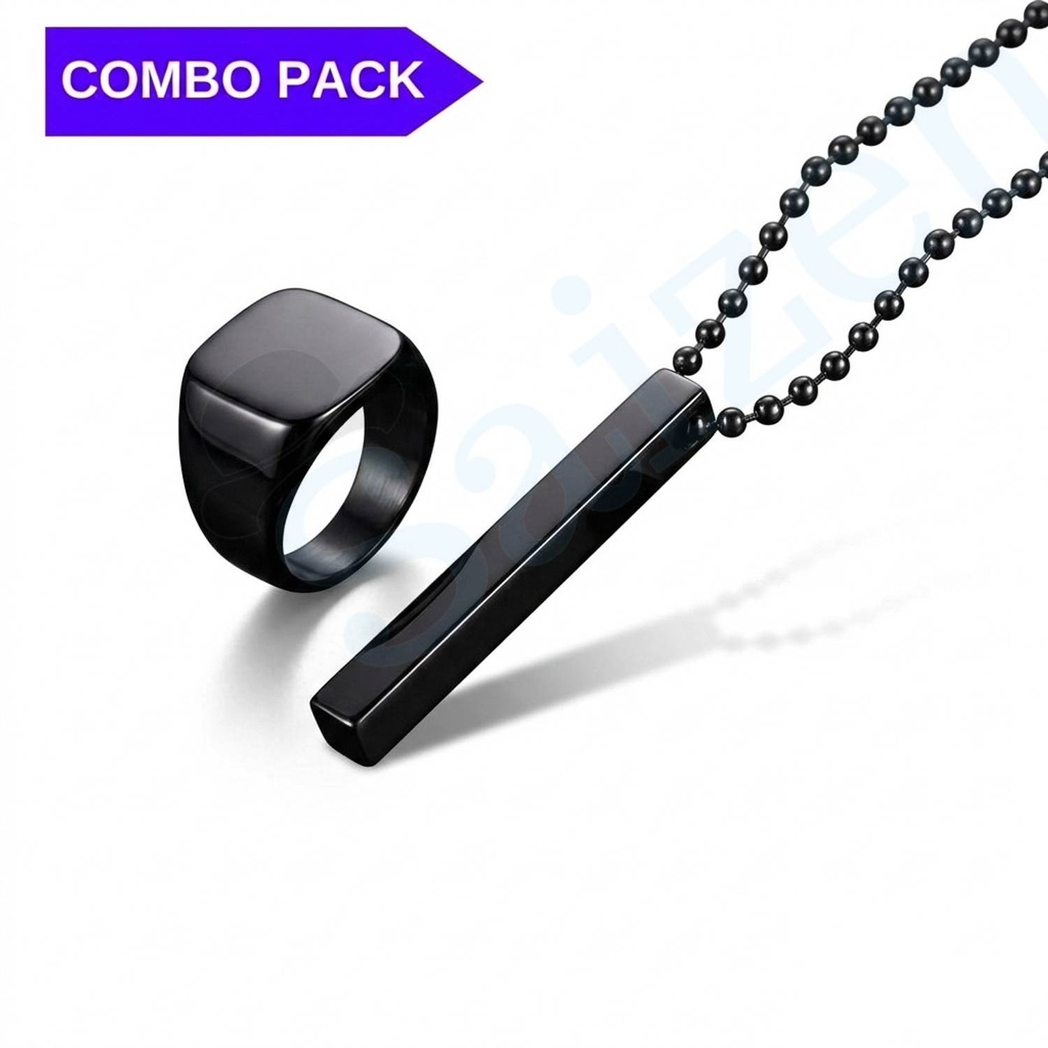 Saizen Midnight Edge Black Pendant & Ring Combo - Image 3