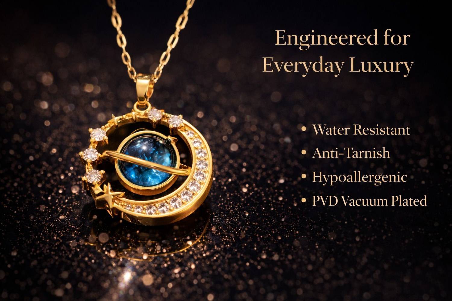 Karishma Moon & Star Zircon Pendant Necklace Gold - Image 4