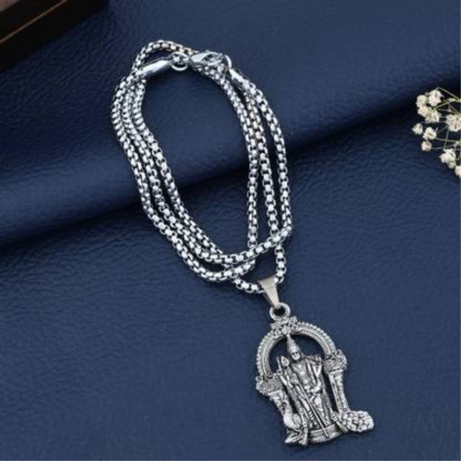 Image of Growola Oxidised Silver-Plated Murugan Pendant Chain for Men & Women Rhodium Brass Pendant Set
