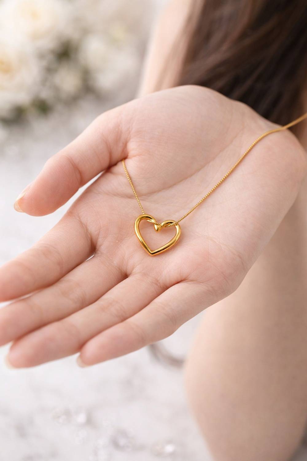 जेवर्ण Gold Open Heart Pendant Necklace - Image 2