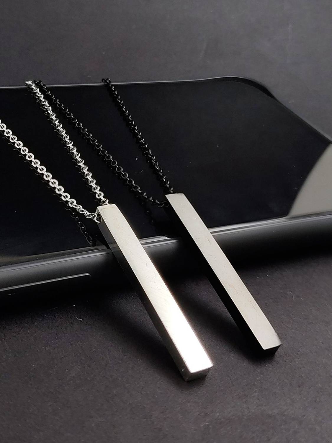 SAIIZEN Silver-Black Stainless Steel Locket Pendant Set - Image 2