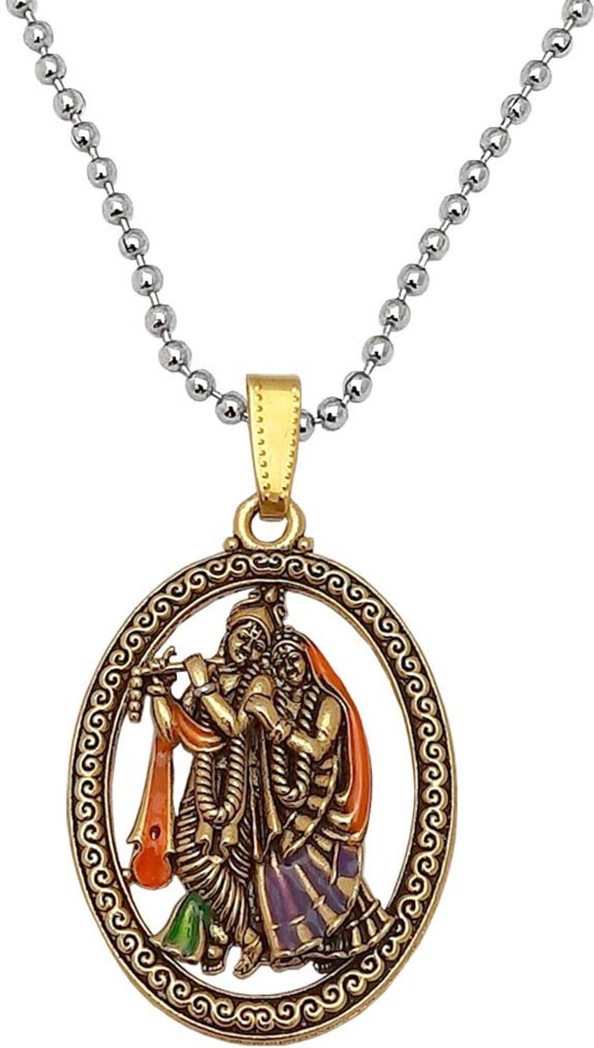 Ambhira Religious Lord Radha Krishna Pendant For Men & Women Gold-plated Brass Pendant Set