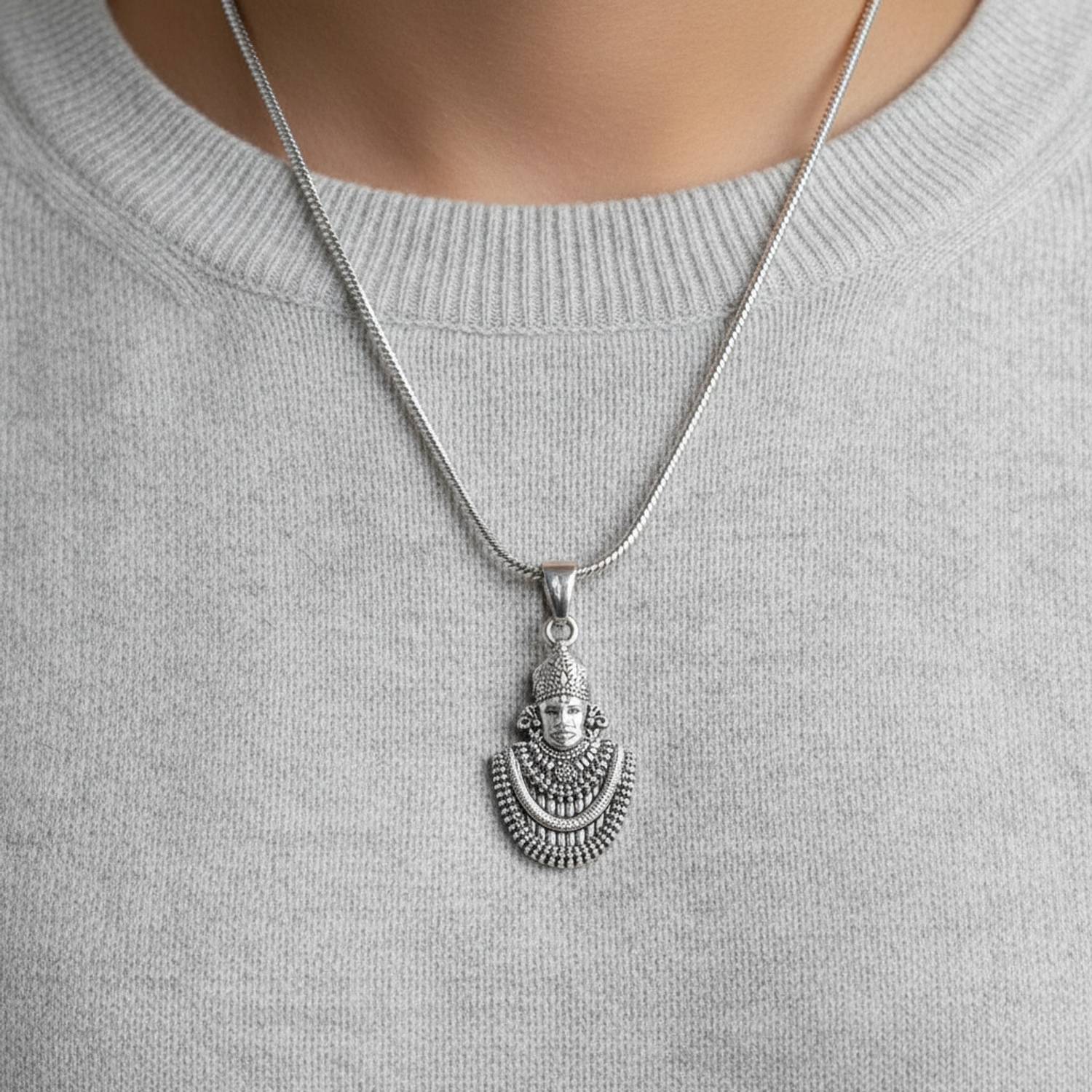 Abhiora Fashion God Baba Khatu Shyam Ji Religious Necklace Snake Chain Pendnet for Men and Women Metal Pendant