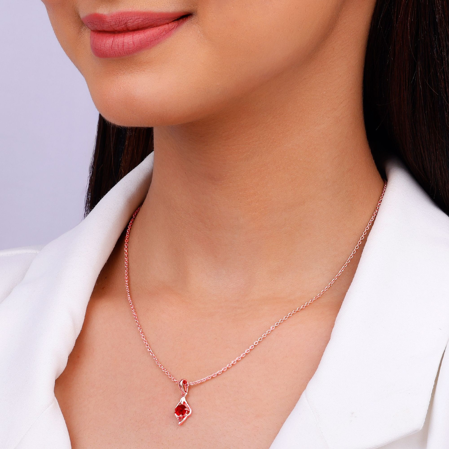 Image of GIVA 925 Silver Rose Gold Dew in Red Pendant |Lifetime Plating|6 Month Warranty Rhodium Zircon Silver Pendant