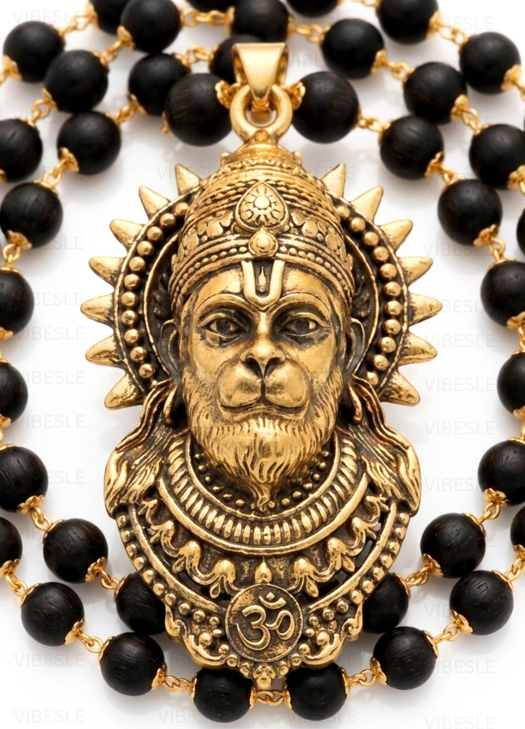VIBESLE Golden Karungali Mala with Hanuman Locket - Image 3