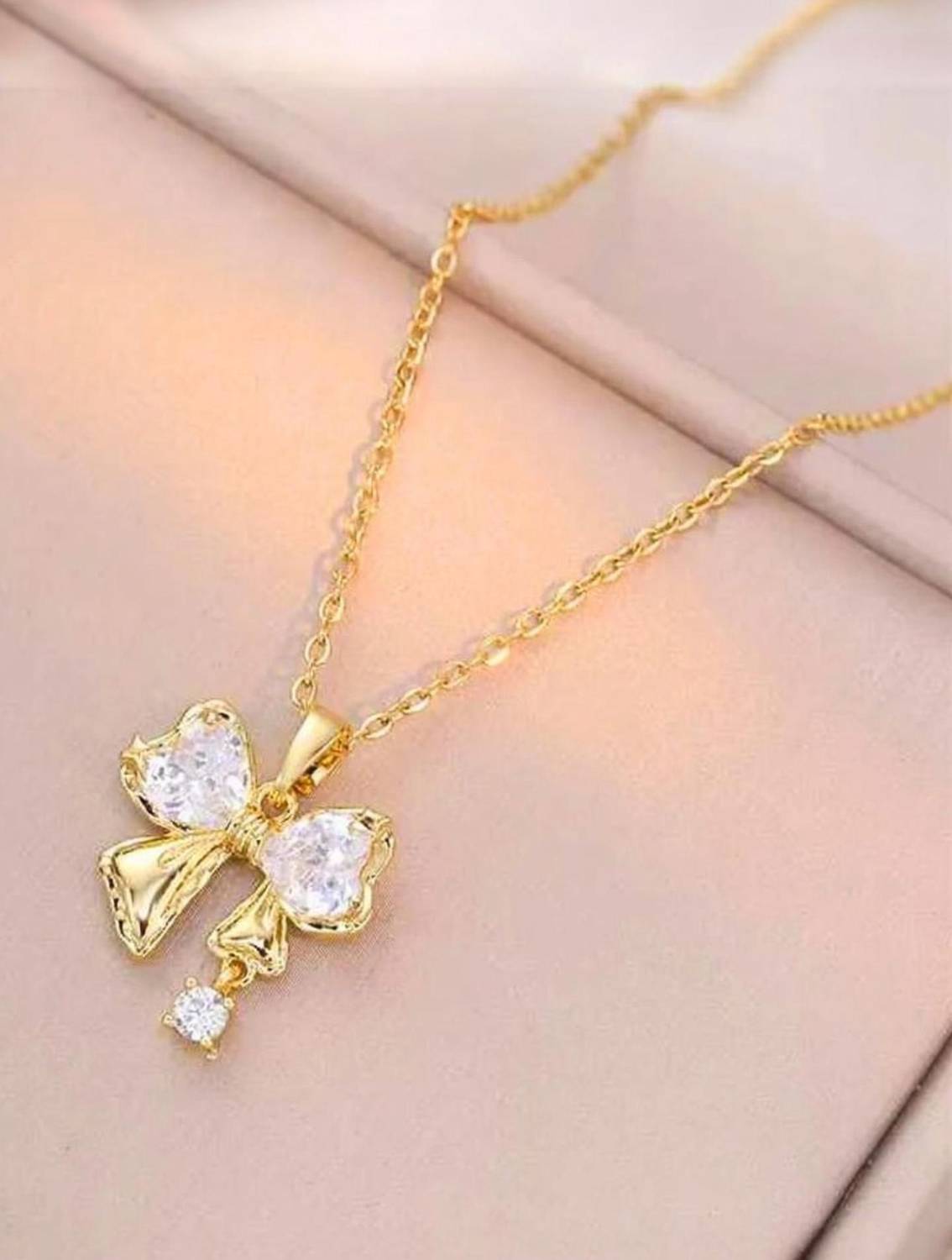 Bauble Cluster Bowknot Pendant for Girls & Women|Anti Tarnish Jewellery Necklace Chain|18k Gold-plated Crystal, Cubic Zirconia Stainless Steel Pendant