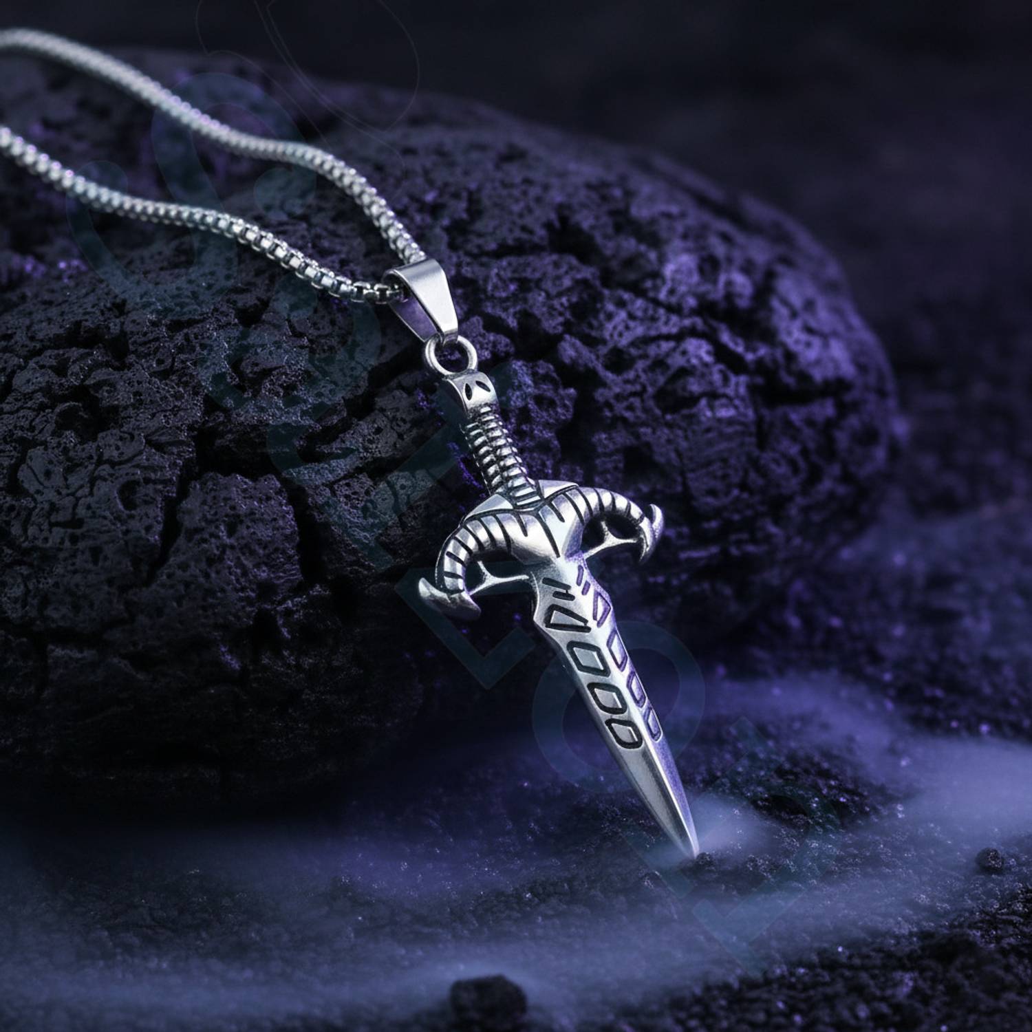 Saizen Silver Classic Warrior Sword Pendant Locket Chain Necklace