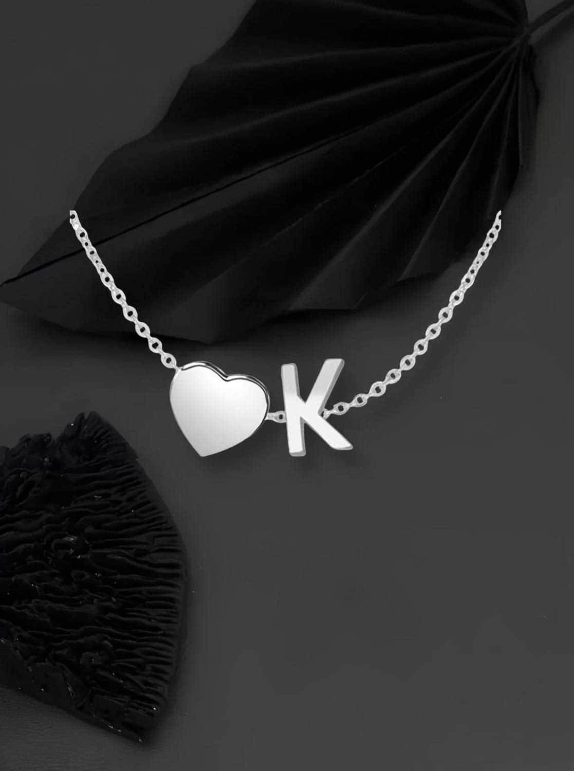Kanak Jewels Lovely Alphabet 'K' & Tiny Heart Locket Chain Double