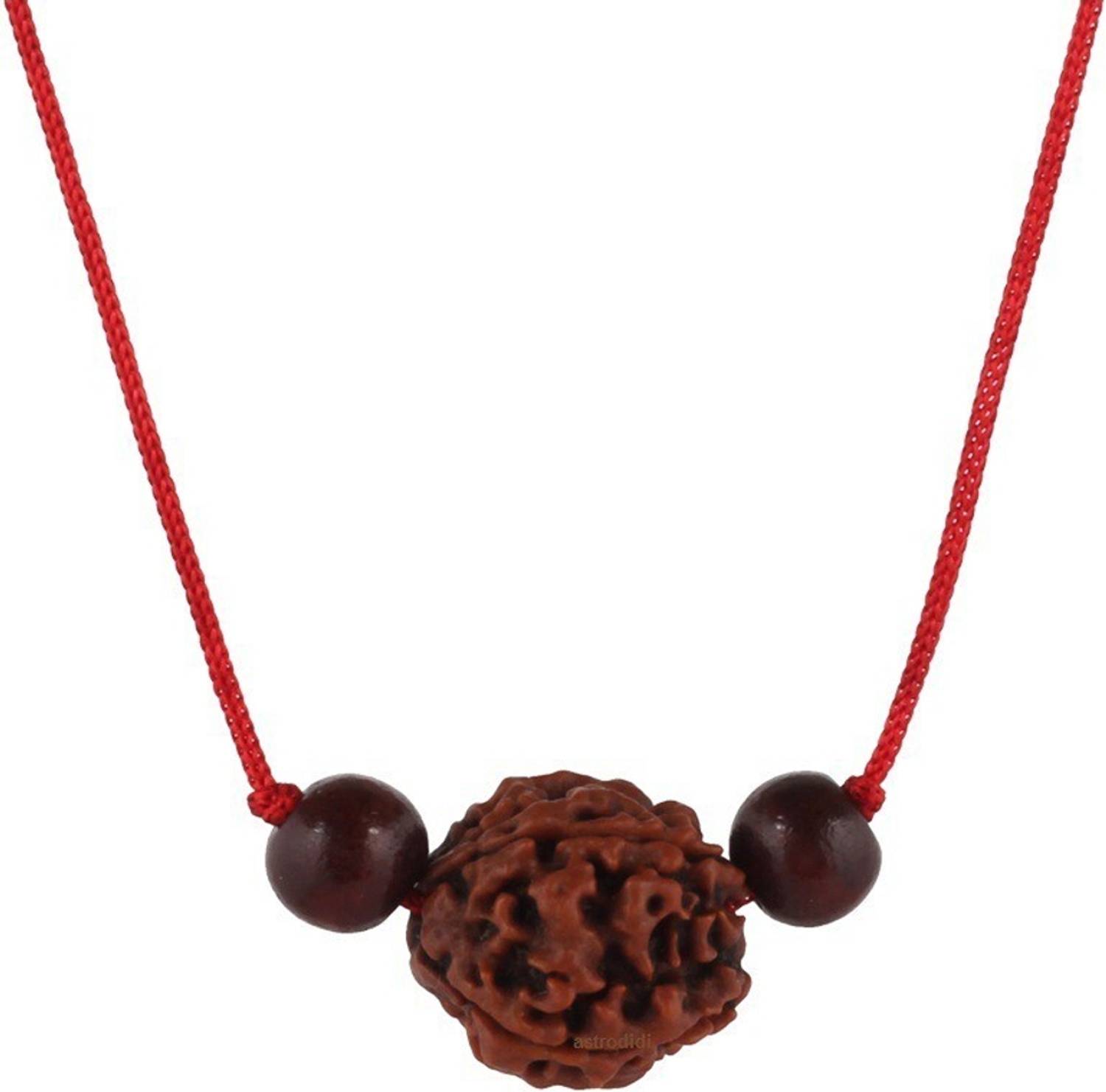 3SIX5 5 Mukhi Rudraksha / Five Face Rudraksha With Red Chandan Beads Wood Pendant