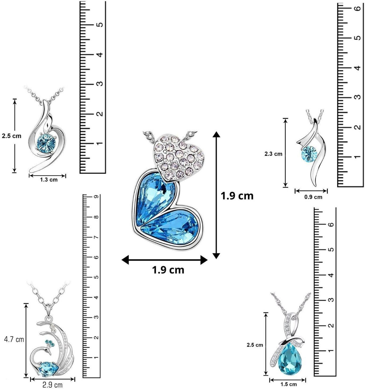 Image of Om Jewells Rhodium Plated Jewellery Combo Of 5 Designer Necklace Studded With Blue Rhodium Crystal Alloy Pendant Set