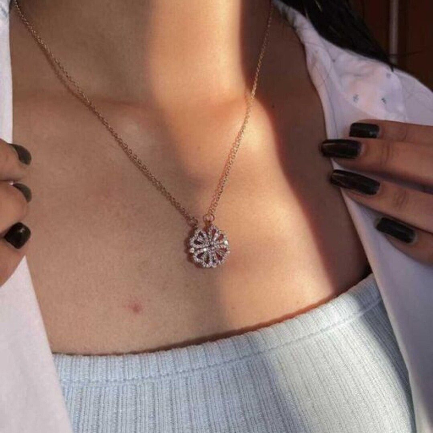 Image of AVR JEWELS Rose Gold Magnet Clover Flower Heart Necklace Gold-plated Stainless Steel Pendant