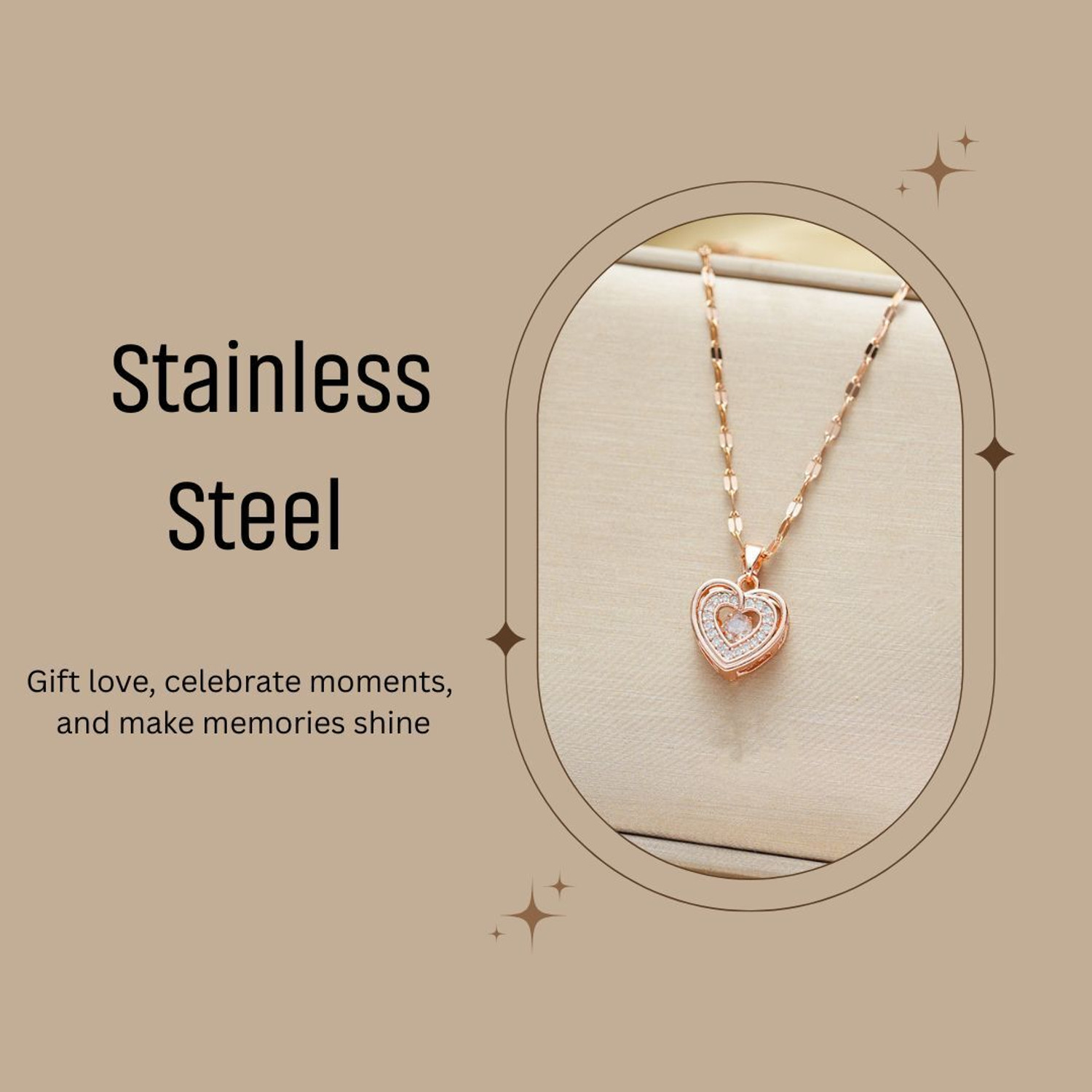 Image of Peprika Rose Gold Plated Crystal Party Wear Pendant Necklace for Women & Girls Sterling Silver Cubic Zirconia Stainless Steel Pendant