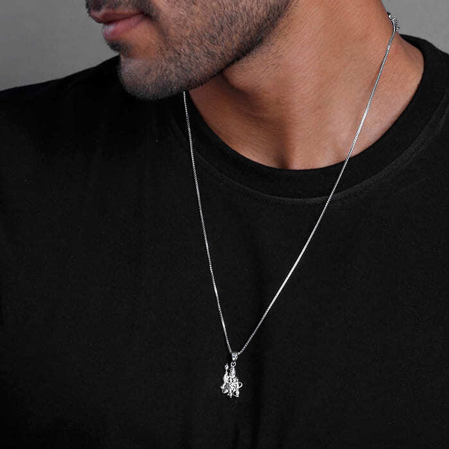 Image of GIVA Silver Anjaneya Pendant With Box Chain For Him Rhodium Silver Pendant