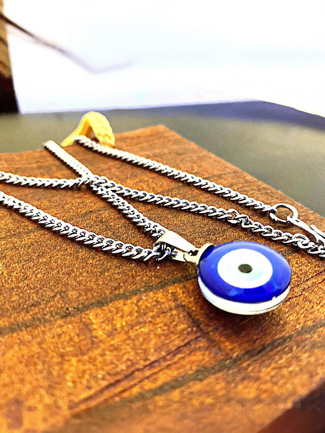 accessoo Natural Blue Evil Eye Protect You From Bad Eyes Metal Bronze, Stainless Steel Pendant Set