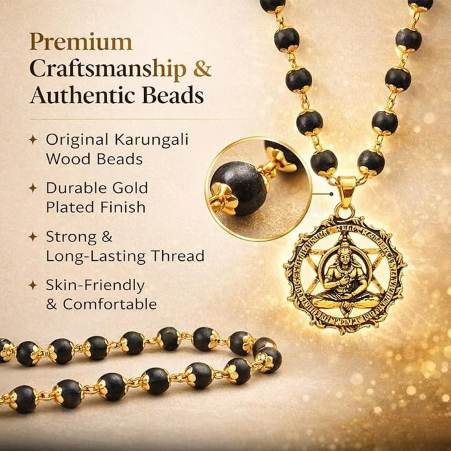 Image of VIBESLE Karungali Malai with Hanuman Kavach Pendant | Karungali Mala Original 54 Beads Beads Wood Locket