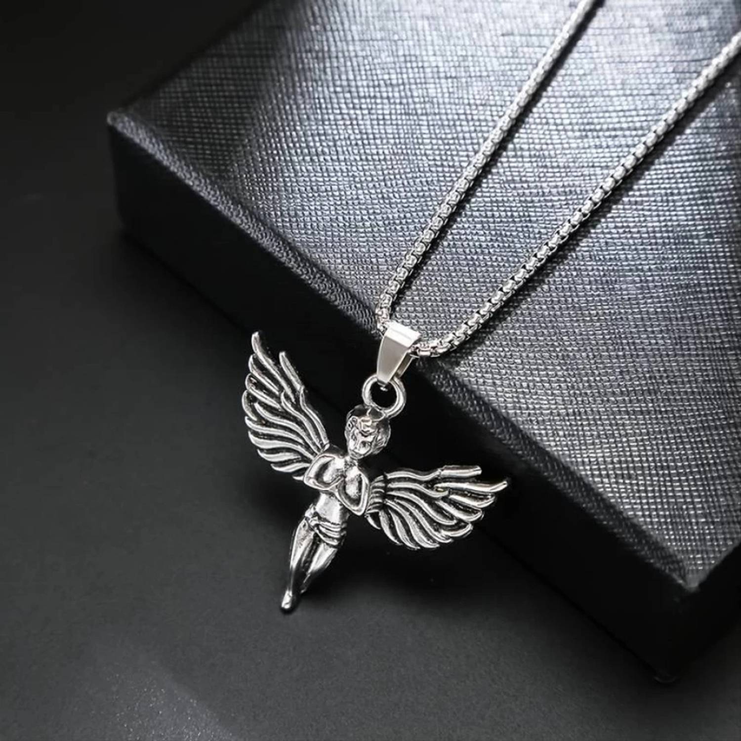 LB Fashion ALPHA Stainless Steel Greek Angel Silver Chain for Mens Locket Sterling Silver Stainless Steel Pendant