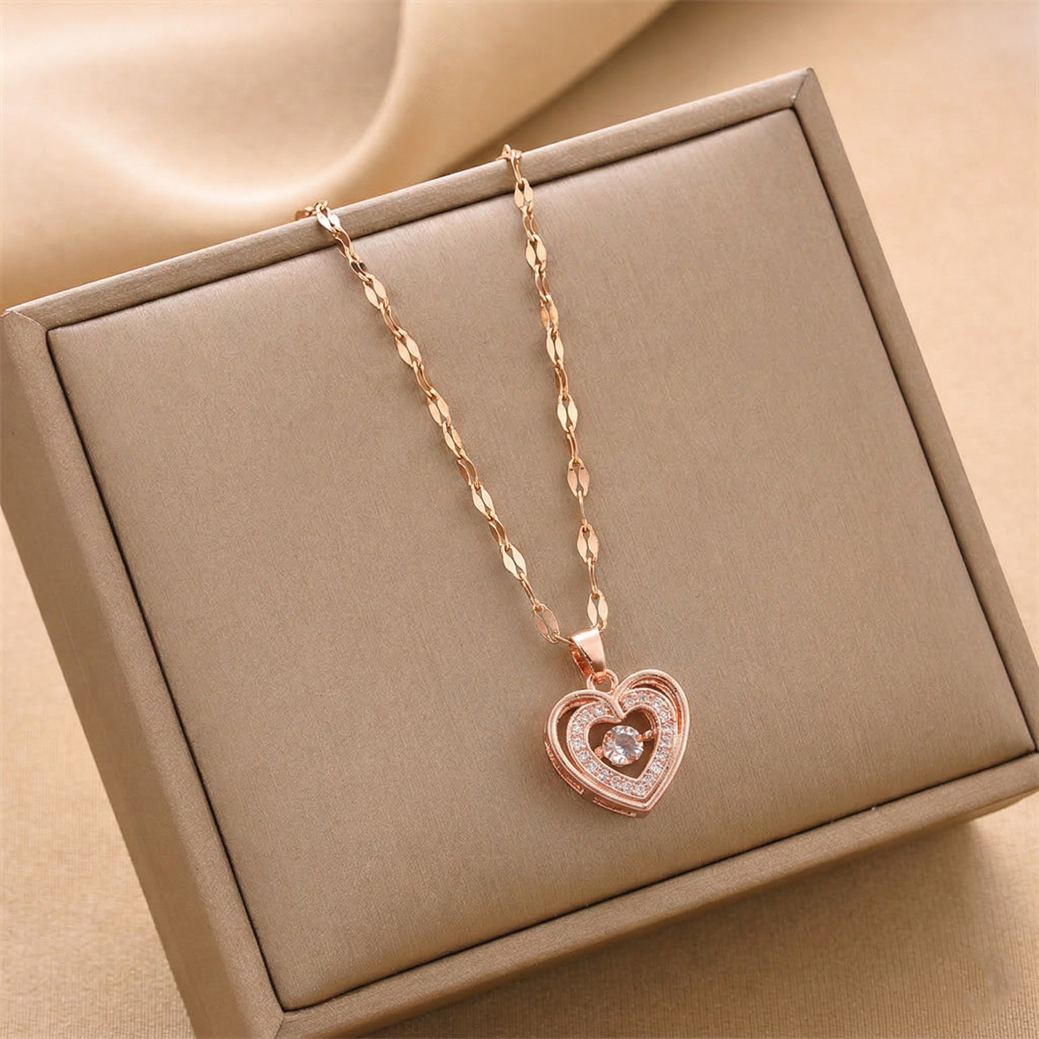 Image of Peprika Rose Gold Plated Crystal Party Wear Pendant Necklace for Women & Girls Sterling Silver Cubic Zirconia Stainless Steel Pendant