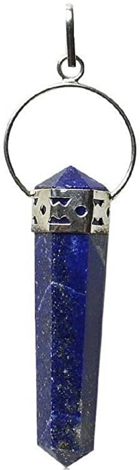 AIR9999 Natural Lapis Lazuli Crystal Double Point Pencil Pendant For Men & Women Alloy Pendant