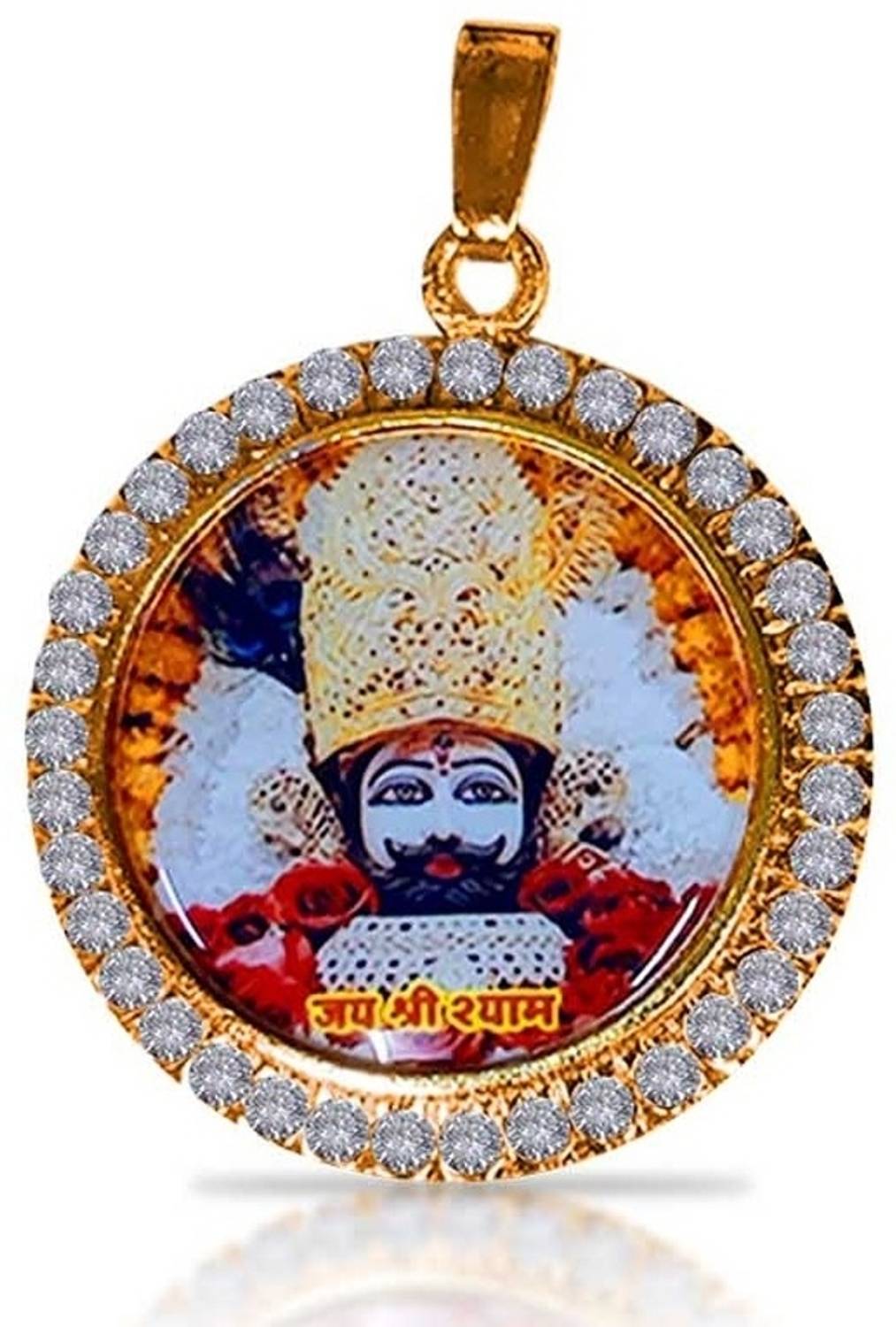 house of common JAR545 Round Shape Diamond Nug Khatu Shyam/Barbarika Ji Locket Pendant Necklace Stainless Steel Pendant Set