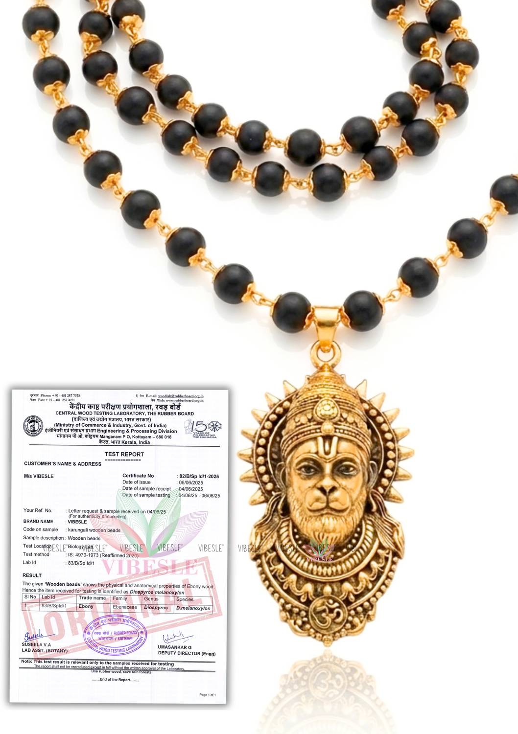 VIBESLE Golden Karungali Mala with Hanuman Locket - Image 2