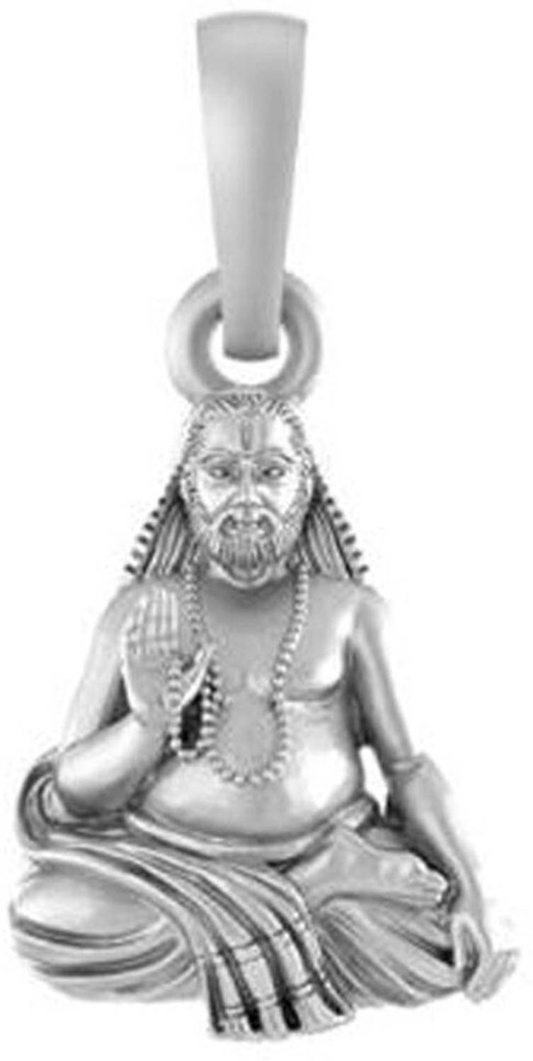 Akshat Sapphire Sterling Silver (92.5% purity) Spiritual Raghavendra Swamy Pendant for Men & Women Pure Silver religious Raghvendra Swami Locket for Good Health & Wealth Sterling Silver Pendant