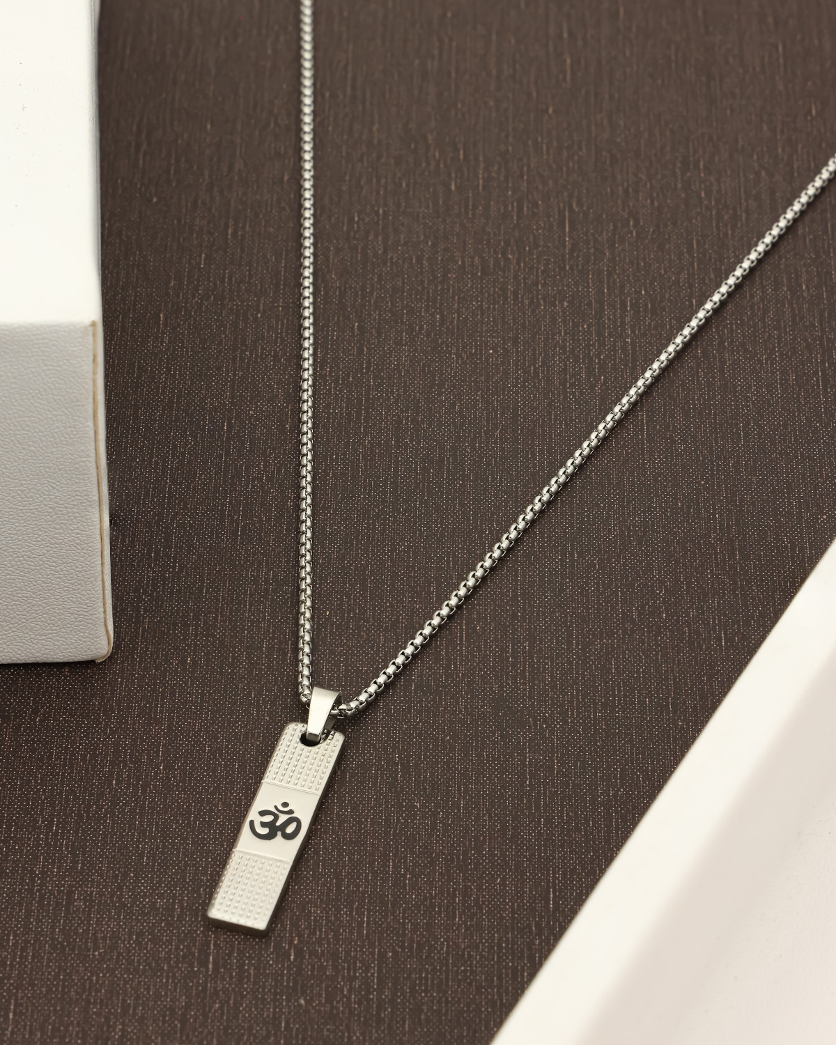 Image of Nikza Exclusive Om Pendant Silver Crystal Sterling Silver Pendant Silver Stainless Steel