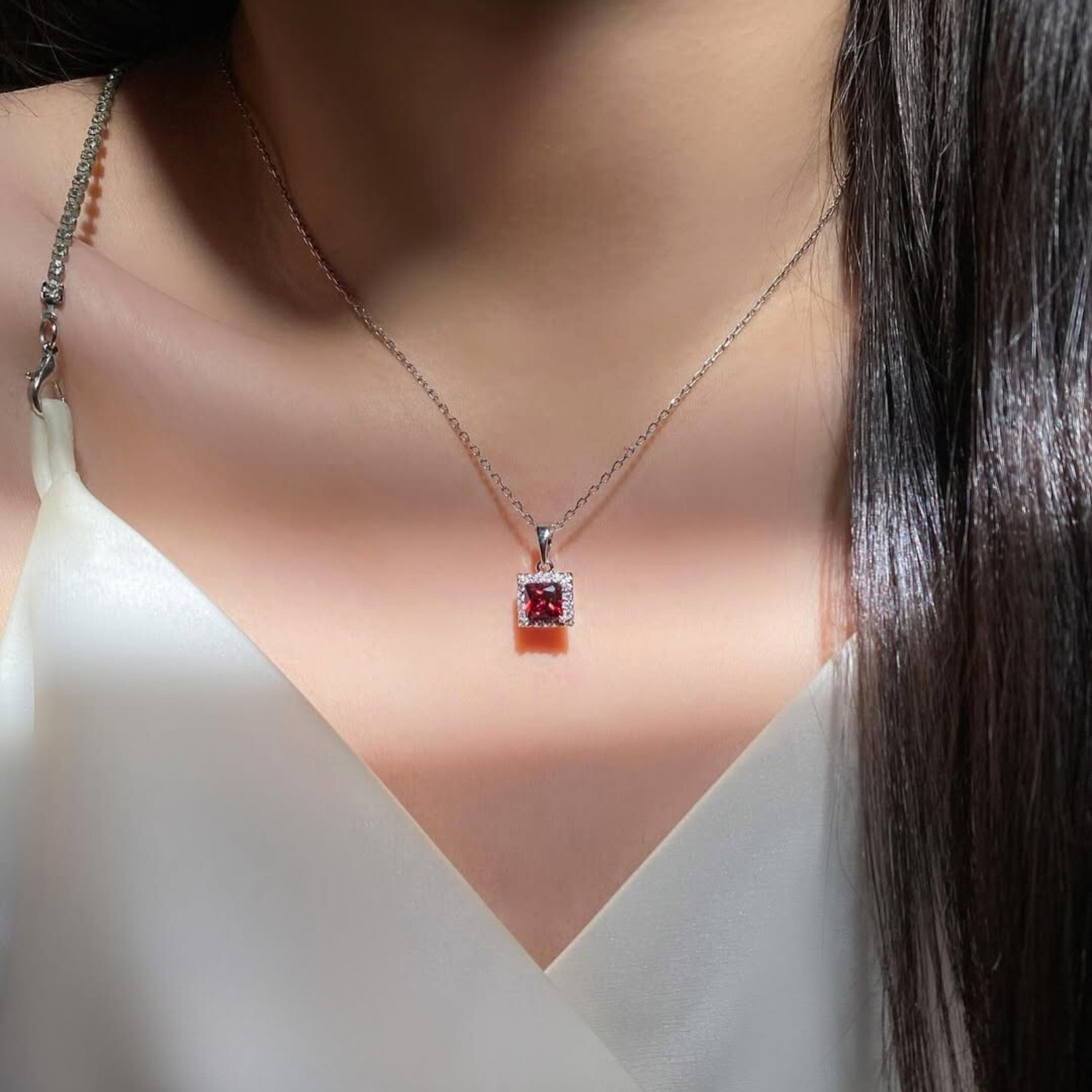 Image of Zarkan Rhodium Cubic Zirconia Sterling Silver Pendant